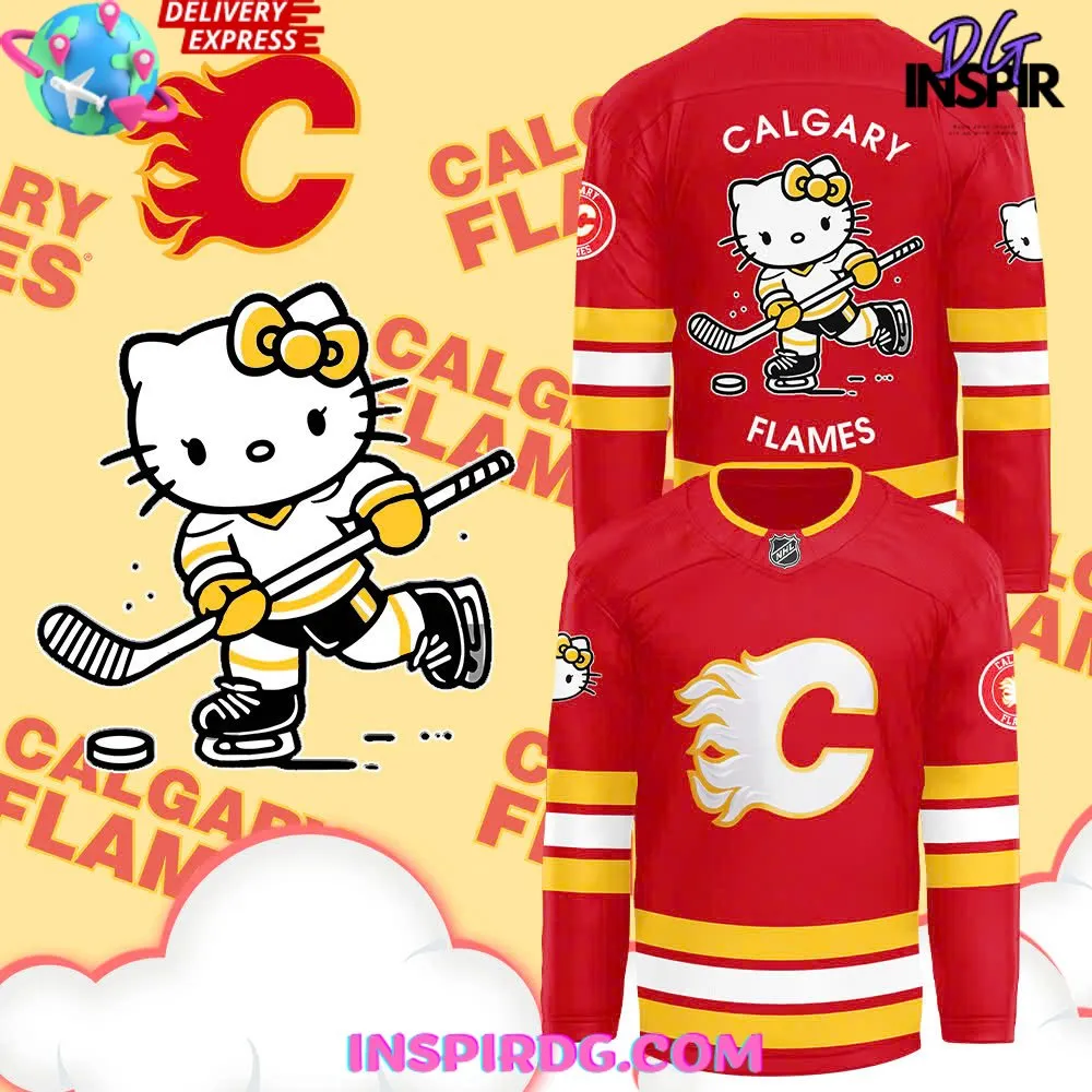 -Calgary Flames x Hello Kitty 50th Anniversary Red Hockey Jersey