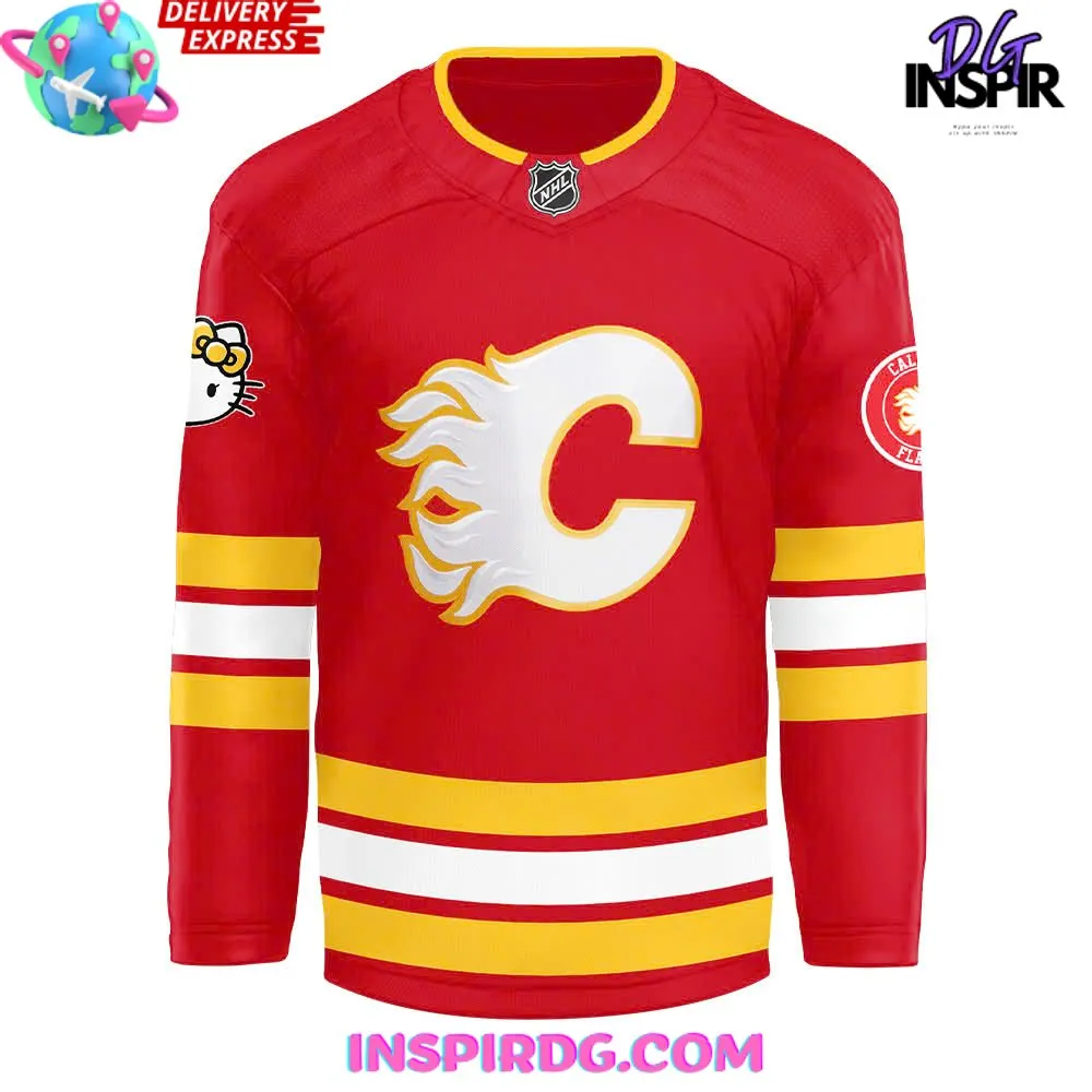 -Calgary Flames x Hello Kitty 50th Anniversary Red Hockey Jersey