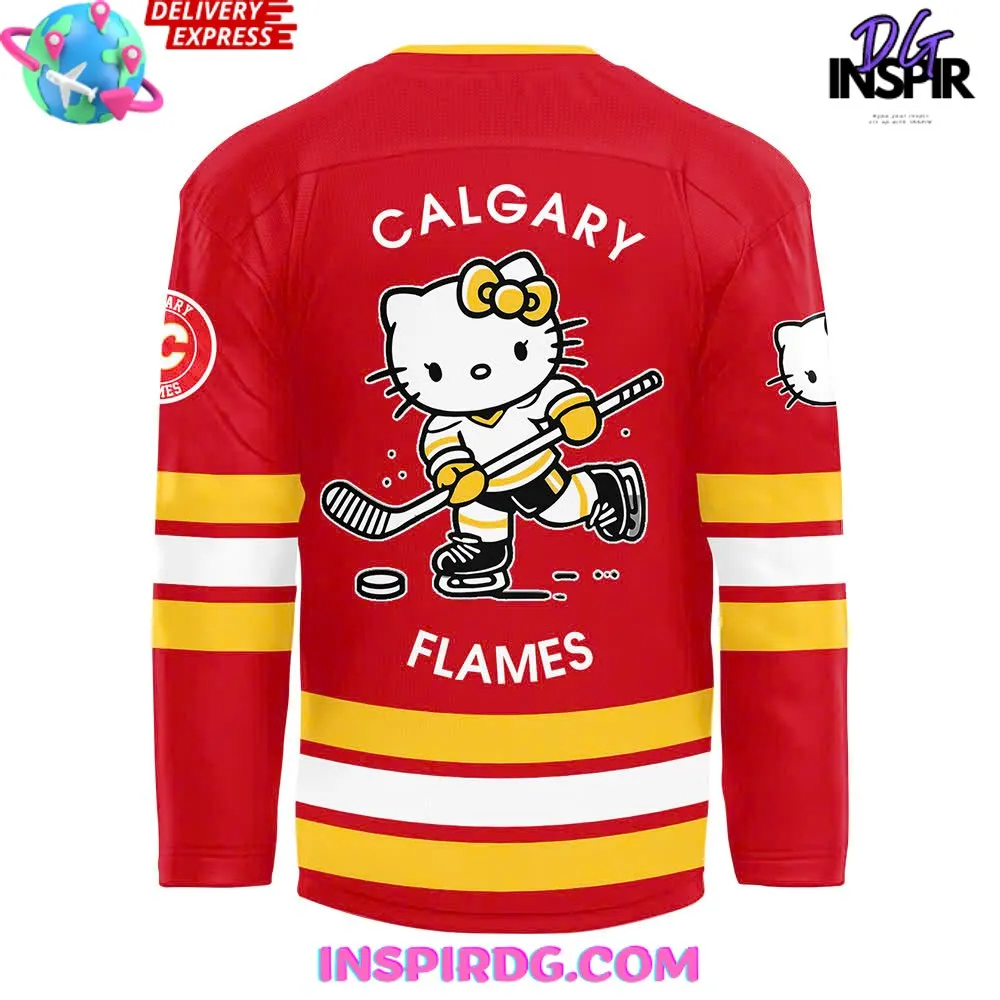 -Calgary Flames x Hello Kitty 50th Anniversary Red Hockey Jersey