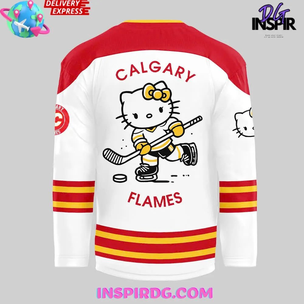 -Calgary Flames x Hello Kitty 50th Anniversary White Hockey Jersey