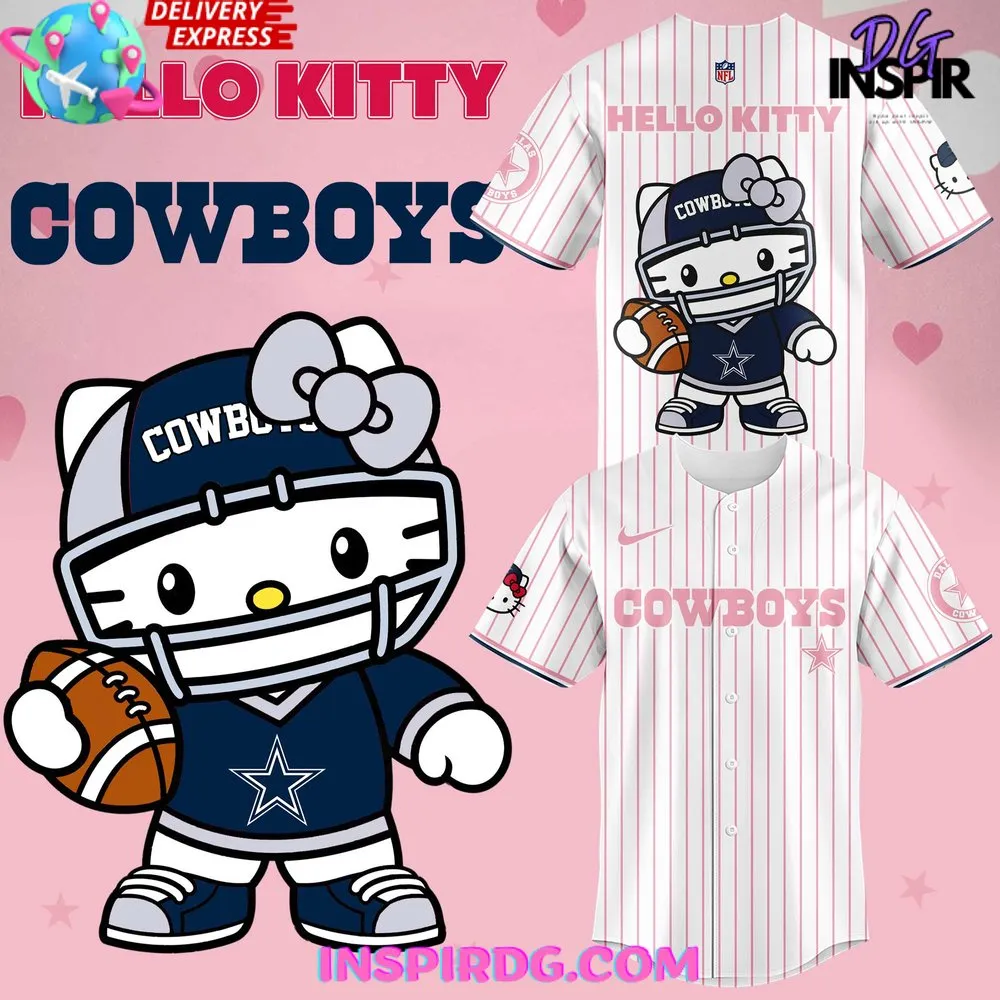 -Dallas Cowboys x Hello Kitty 2024 Stripe Baseball Jersey