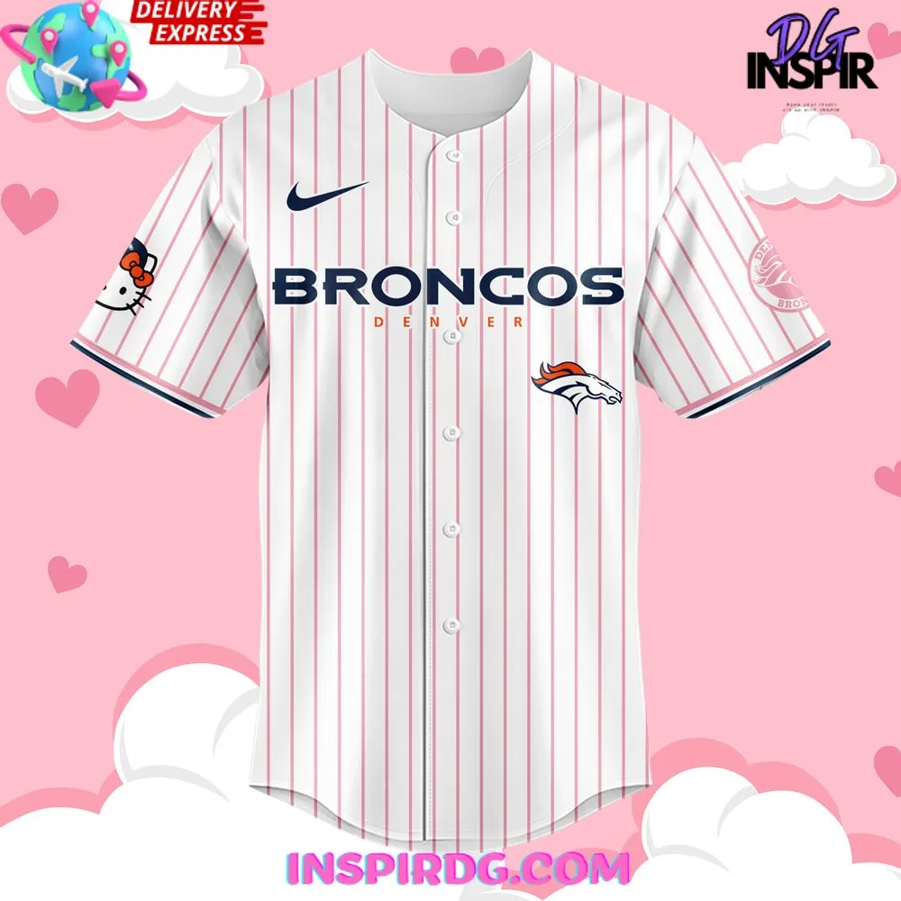 -Denver Broncos x Hello Kitty 2024 Stripe Baseball Jersey