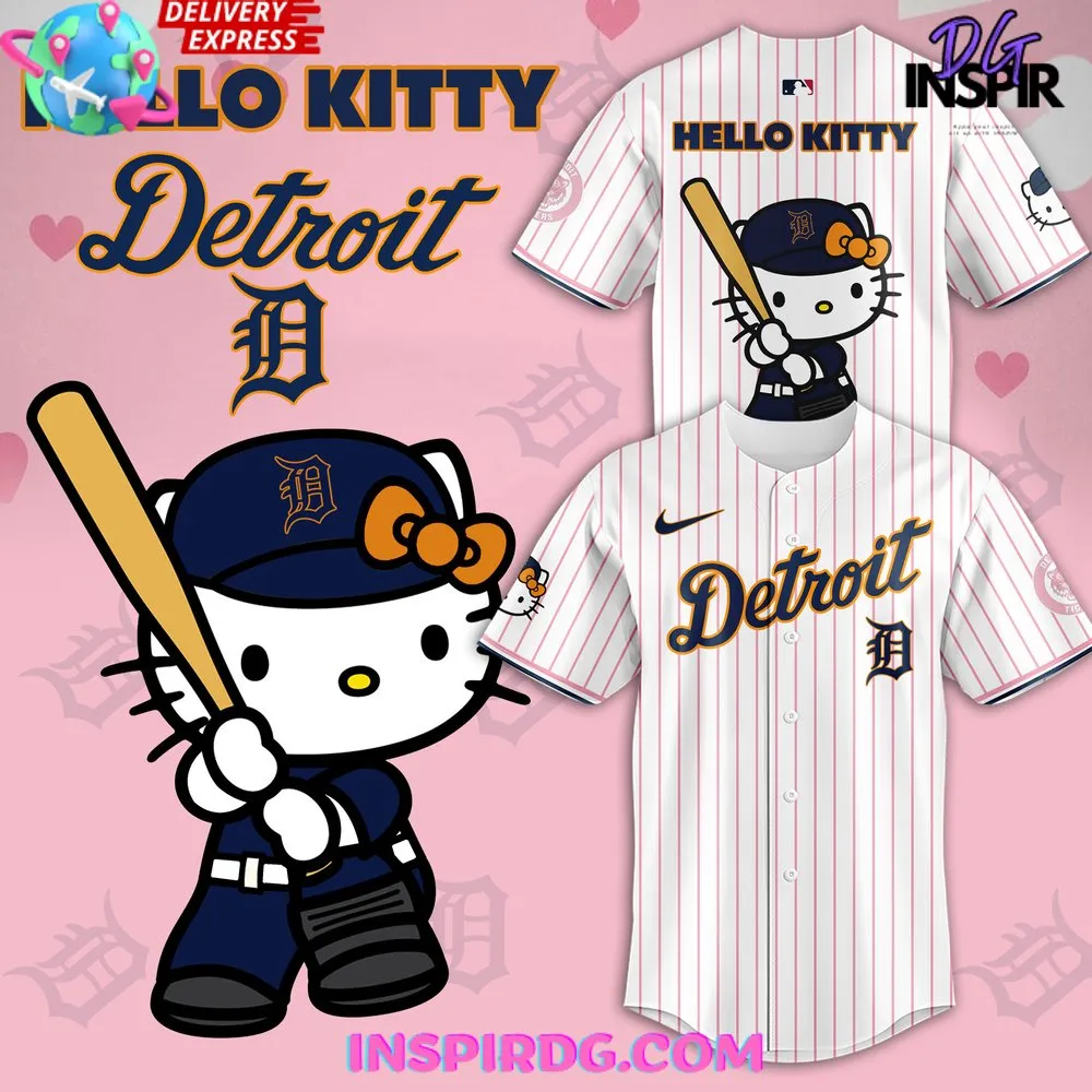 -Detroit Tigers x Hello Kitty 2024 Stripe Baseball Jersey