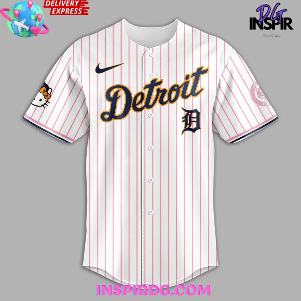 -Detroit Tigers x Hello Kitty 2024 Stripe Baseball Jersey