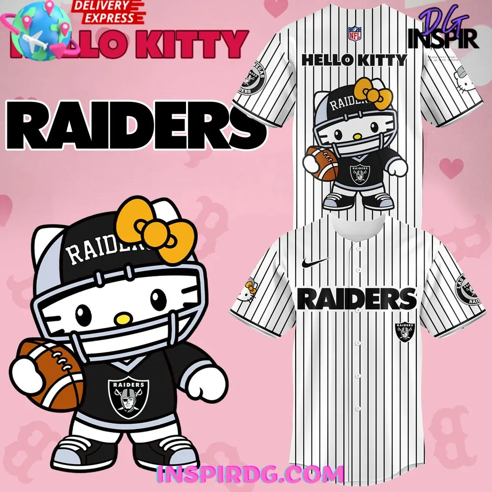 -Las Vegas Raiders x Hello Kitty 2024 Stripe Baseball Jersey