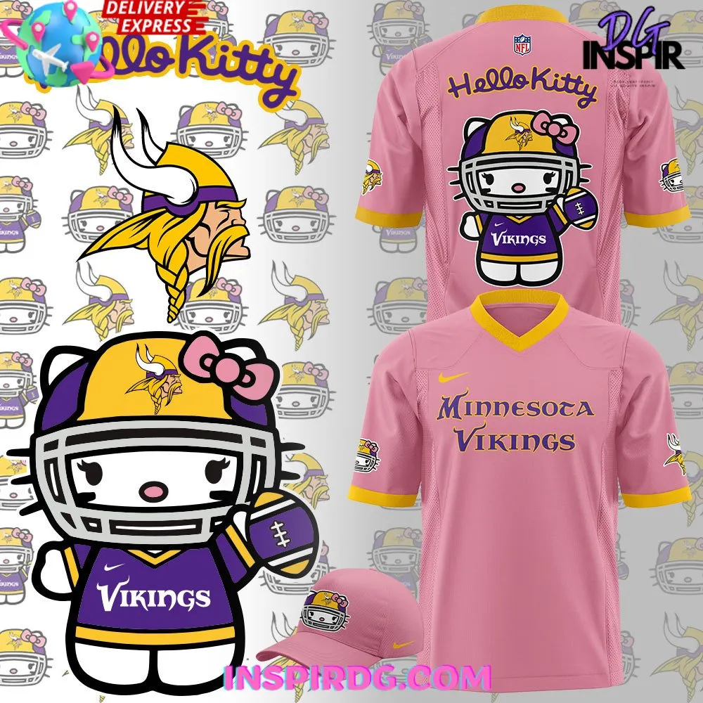 -Minnesota Vikings x Hello Kitty 2024 Pink Football Jersey