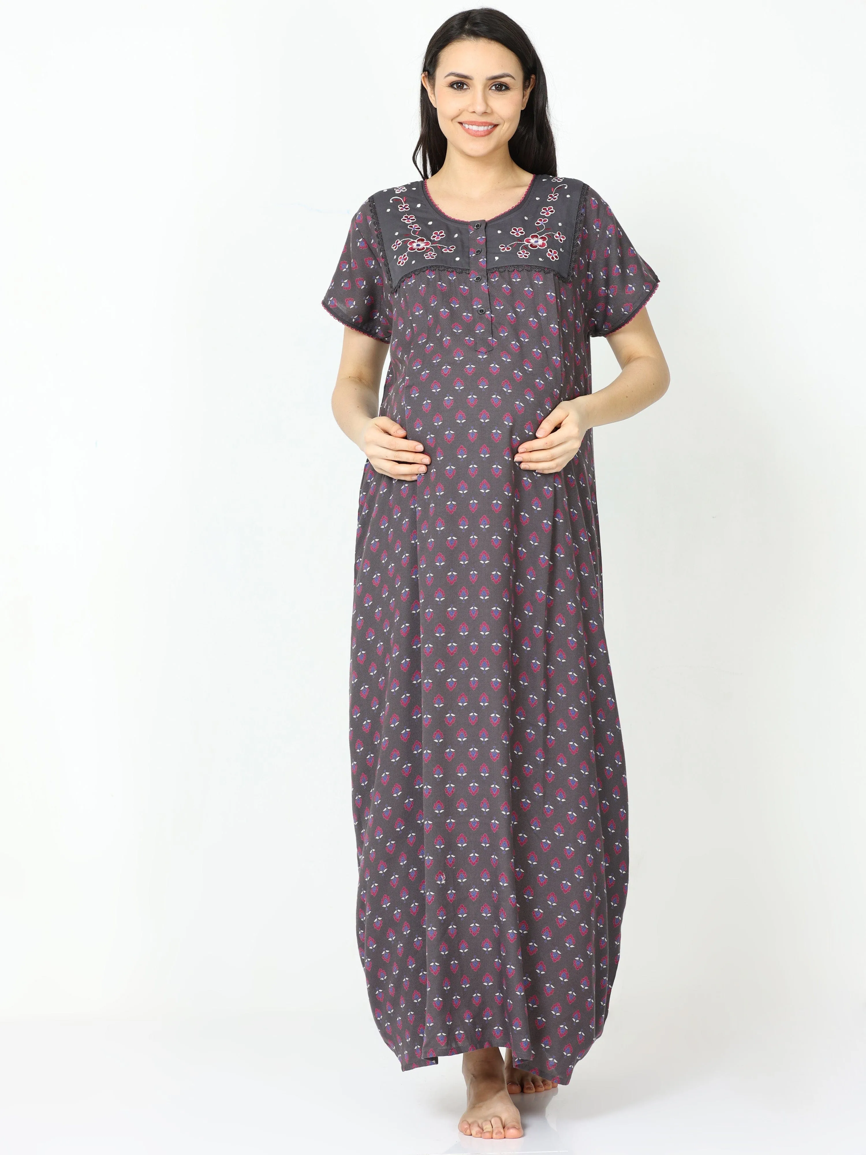 Alpine Maternity Feeding Nighty Grey