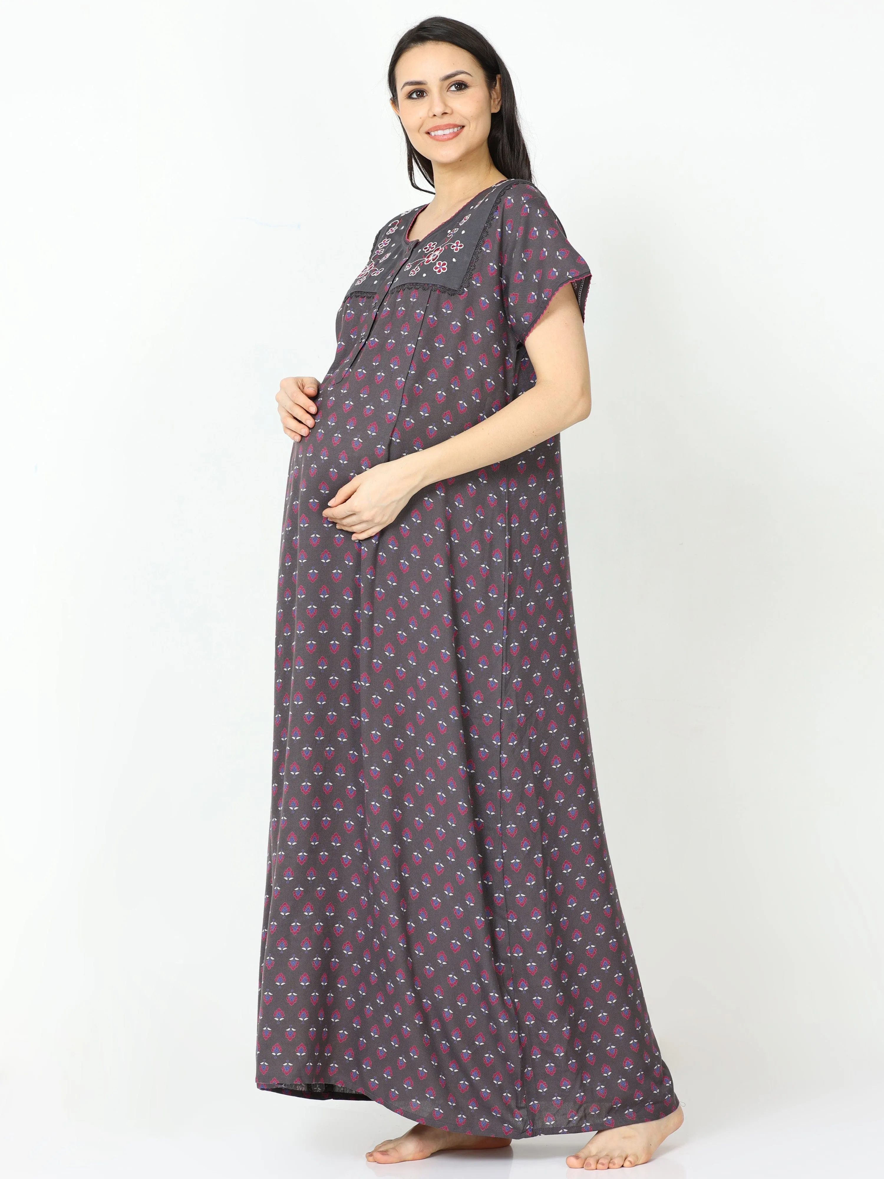 Alpine Maternity Feeding Nighty Grey