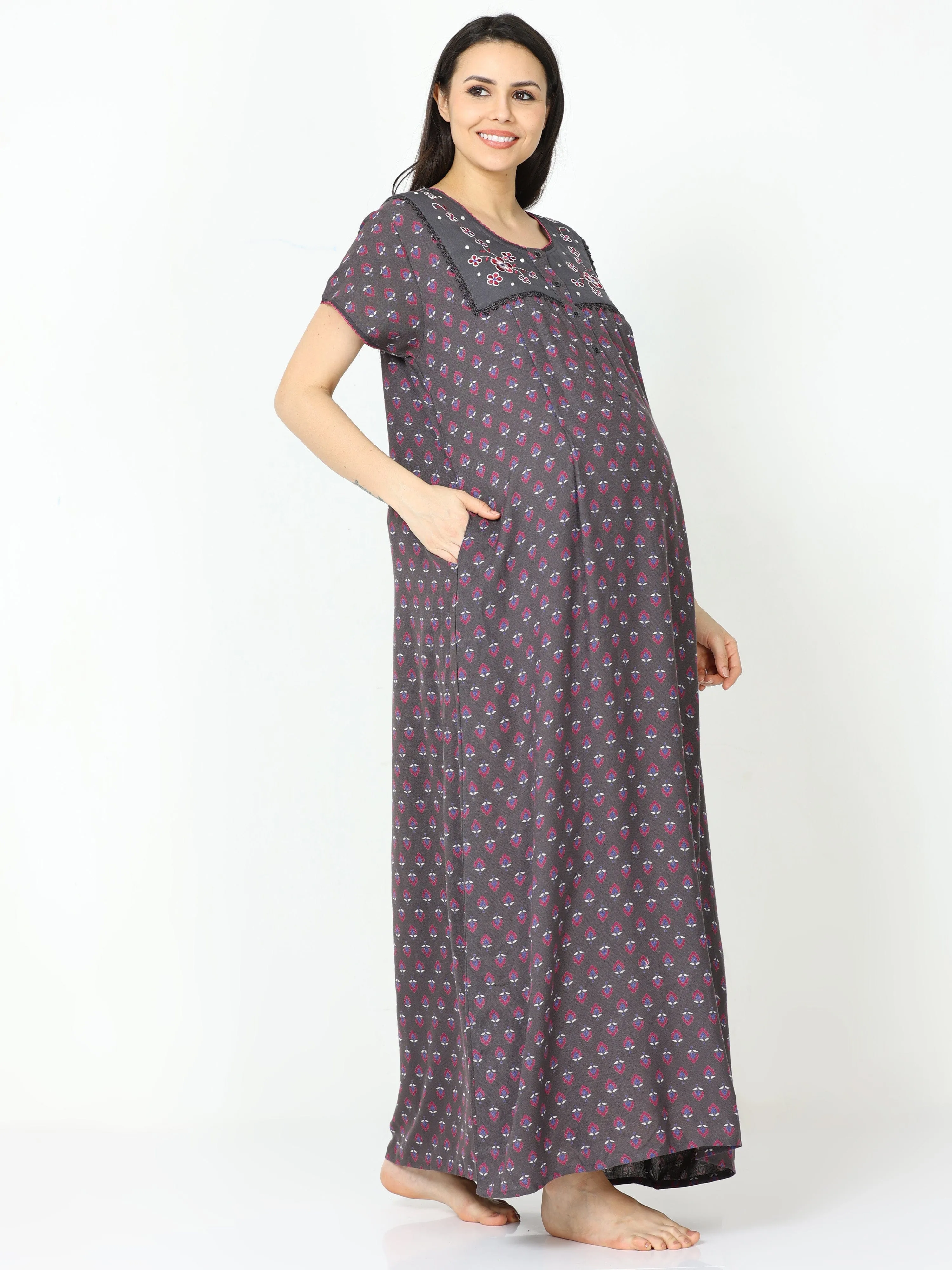 Alpine Maternity Feeding Nighty Grey