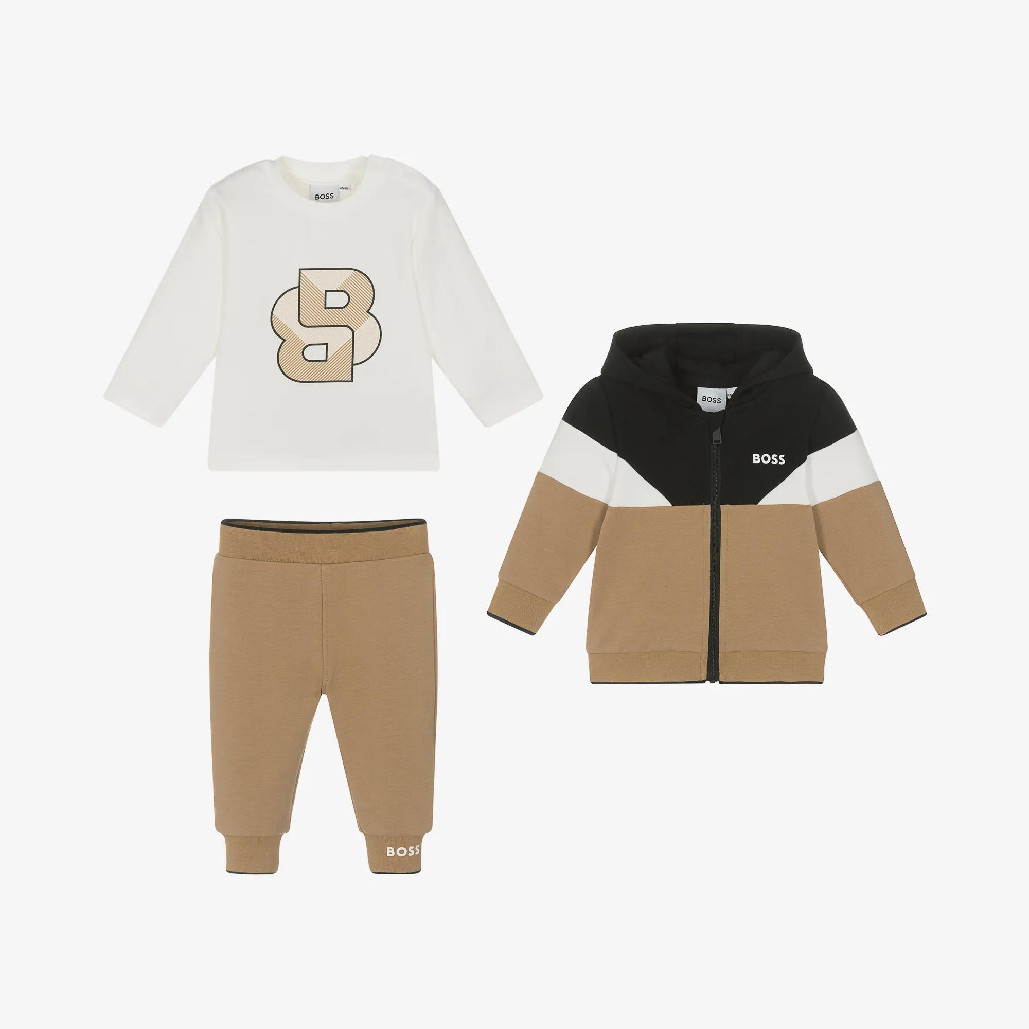 Baby Boys Beige Cotton Tracksuit Set