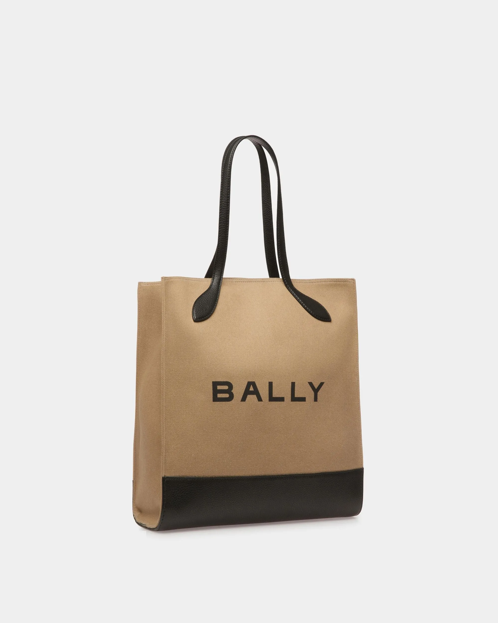 Bar Tote Bag In Sand And Black Fabric