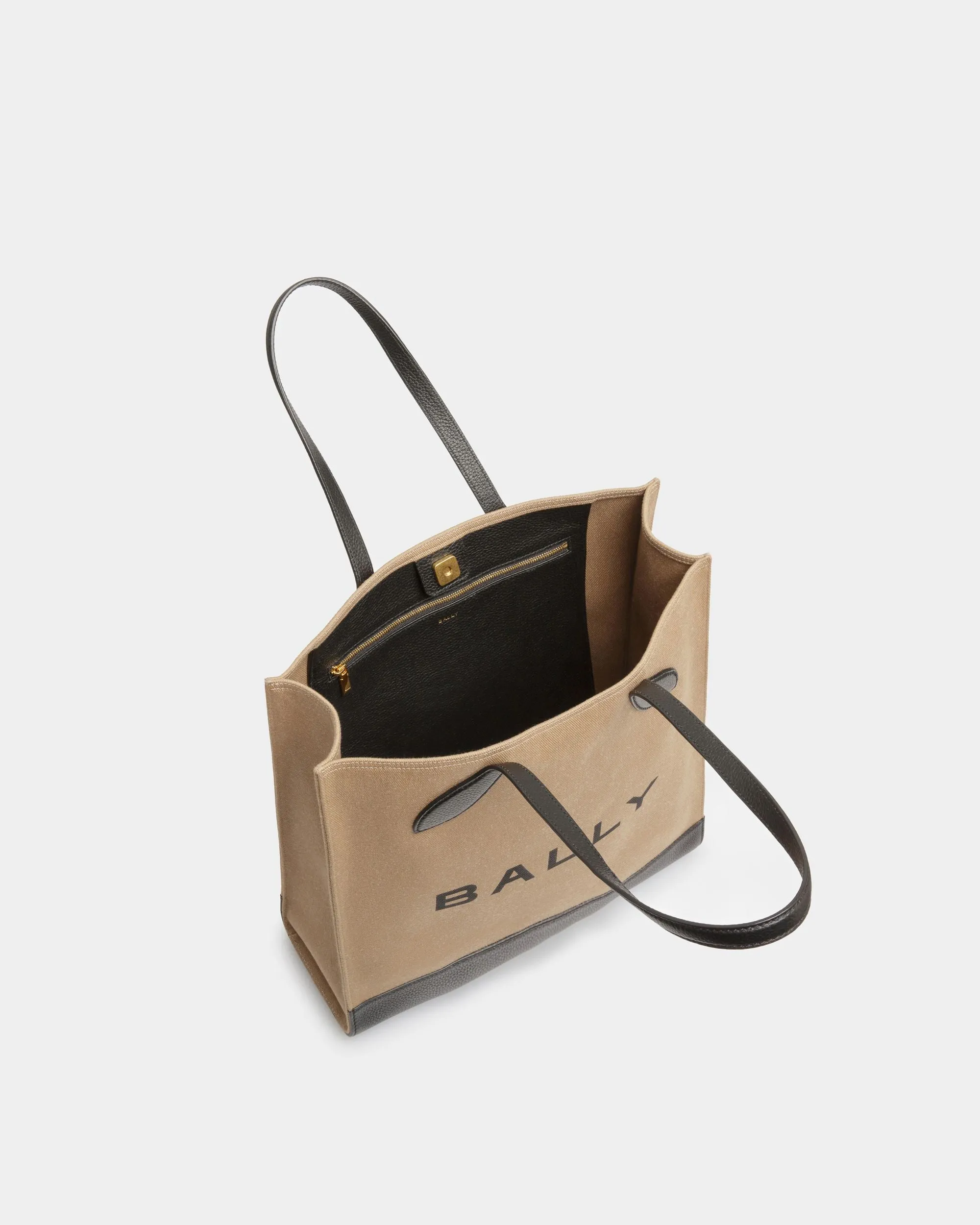 Bar Tote Bag In Sand And Black Fabric