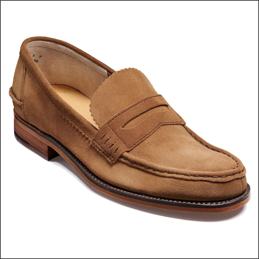 Barker Caruso Beige Suede Penny Loafer^