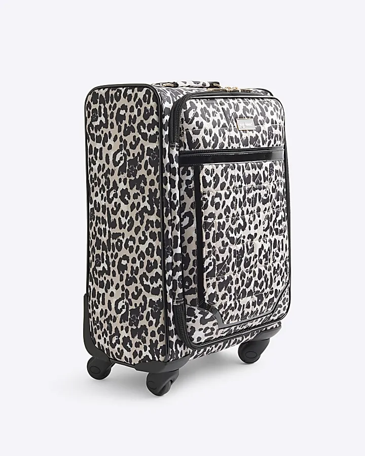 Beige leopard print suitcase
