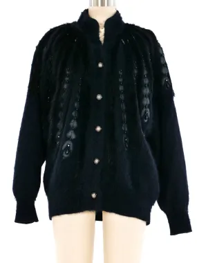 Black Fur Trimmed Knit Cardigan