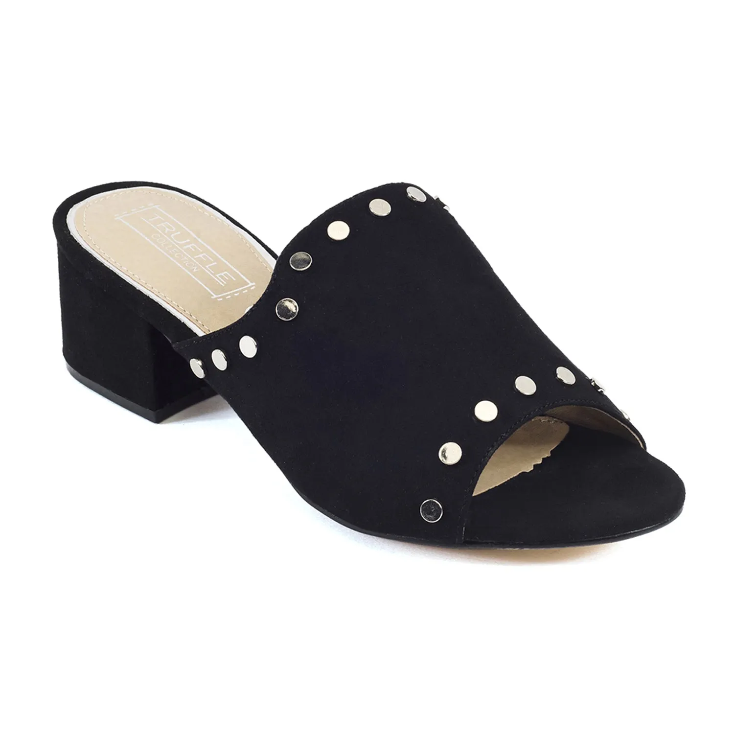 Black Studded Low Heel Mules