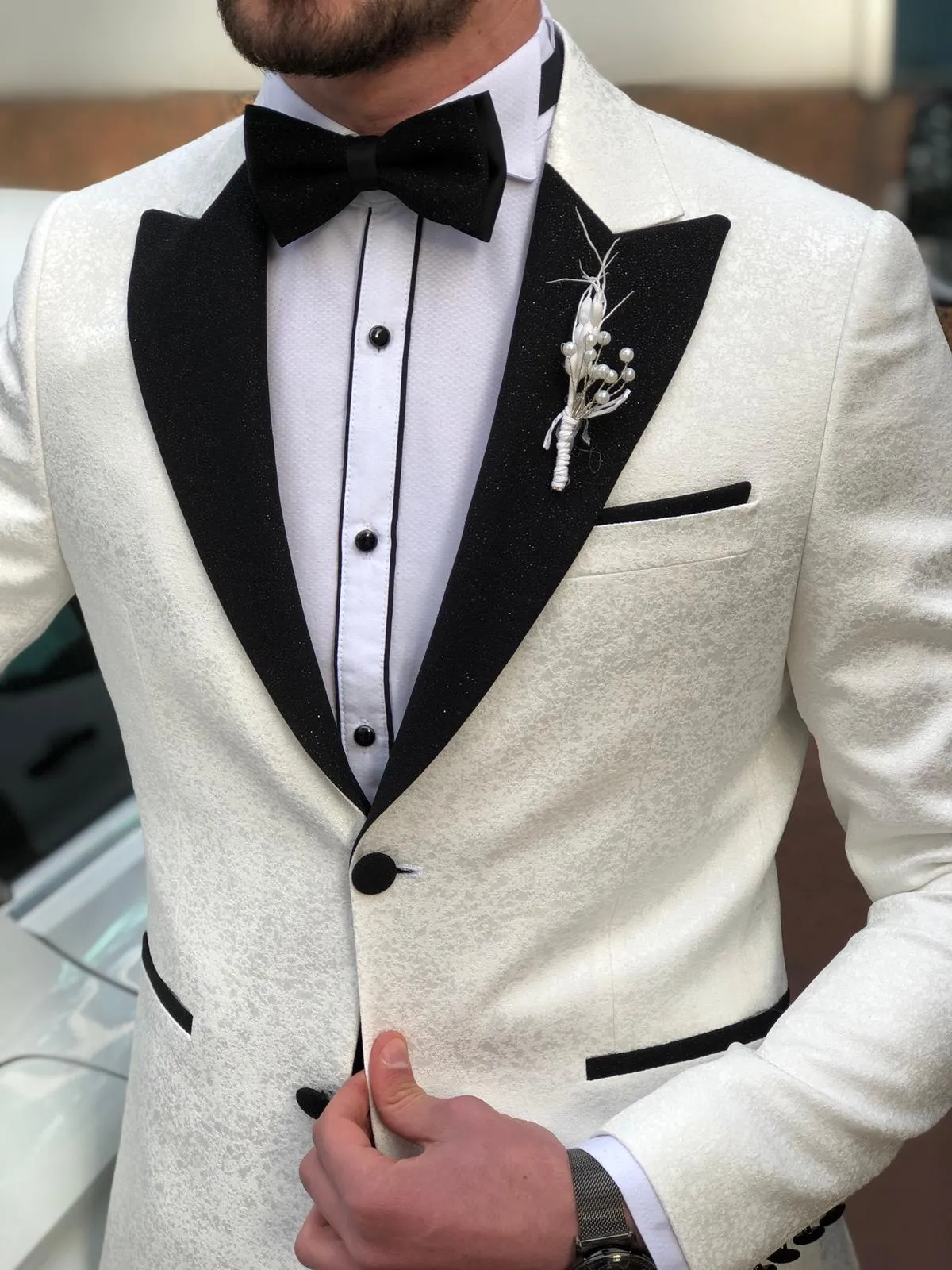 Bloom Slim-Fit Tuxedo Suit Vest Ecru