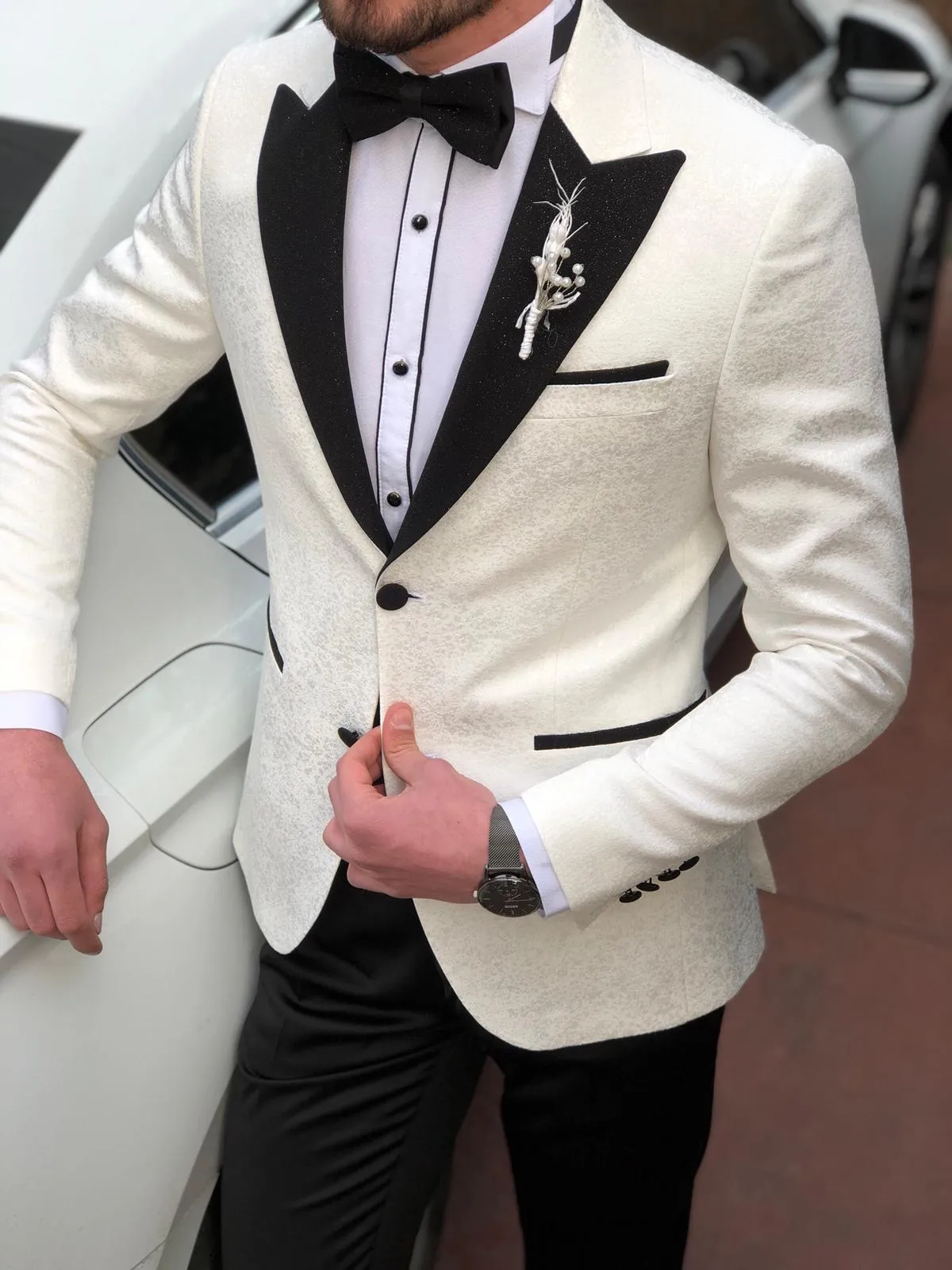 Bloom Slim-Fit Tuxedo Suit Vest Ecru