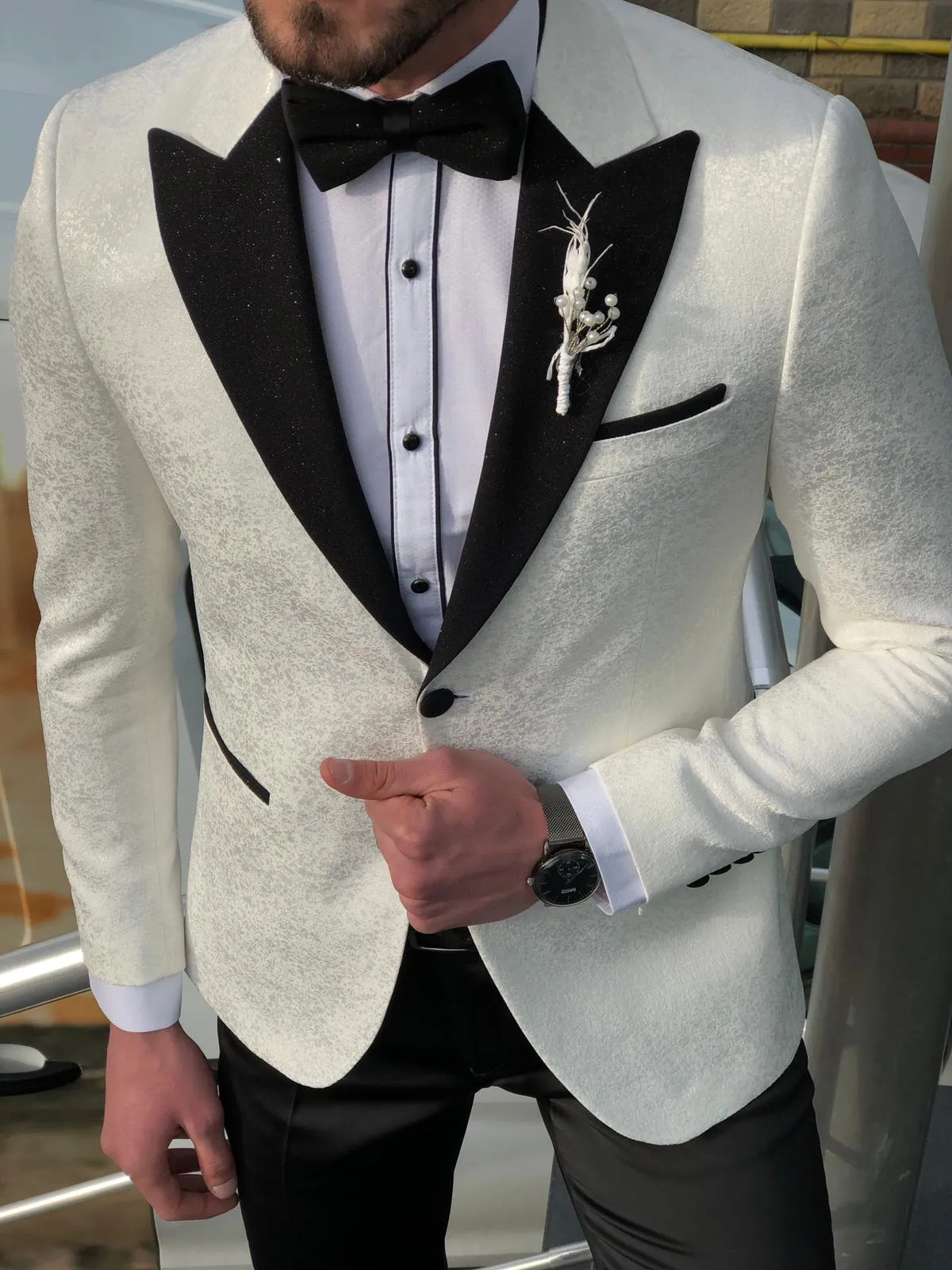 Bloom Slim-Fit Tuxedo Suit Vest Ecru