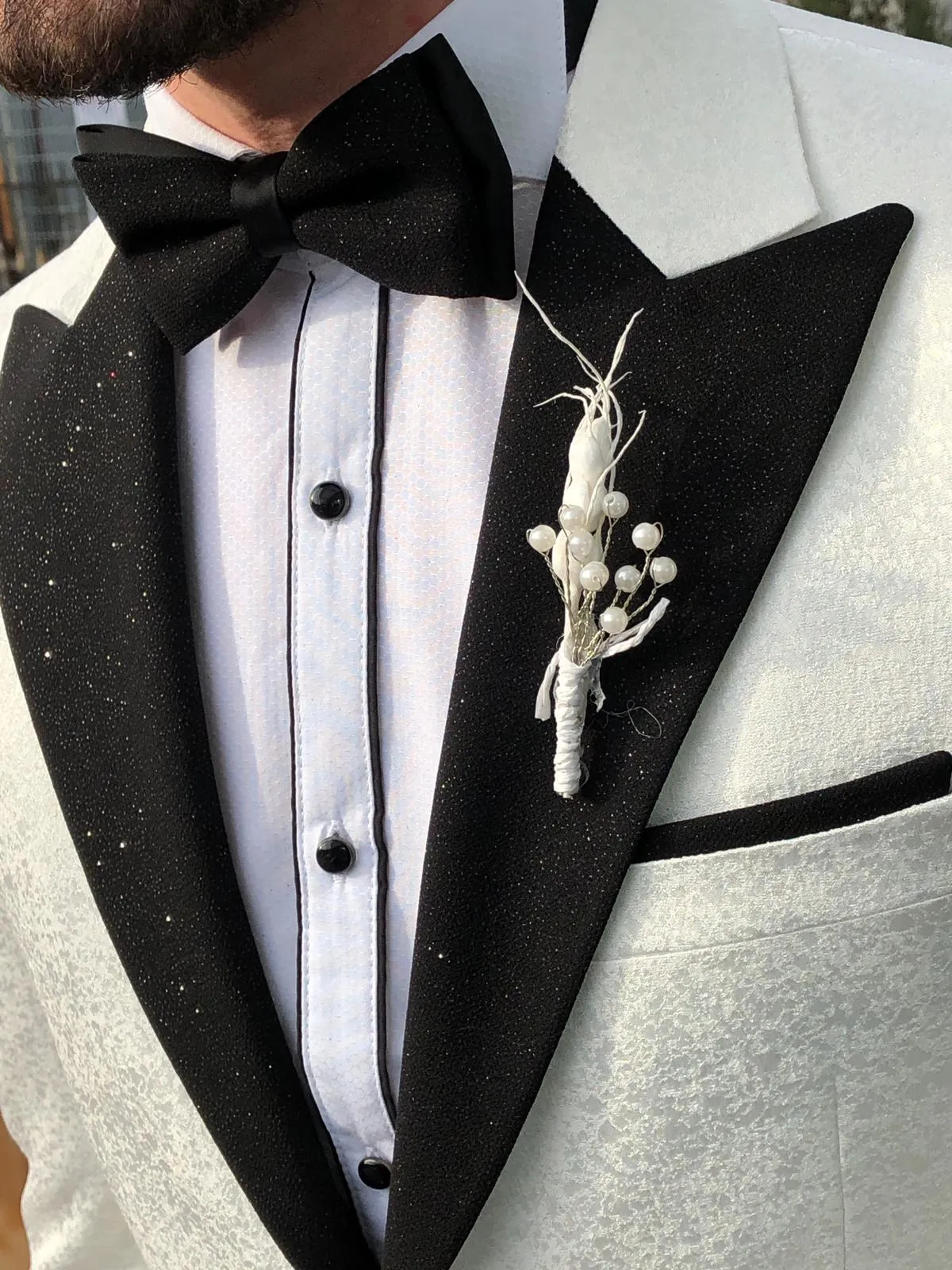 Bloom Slim-Fit Tuxedo Suit Vest Ecru
