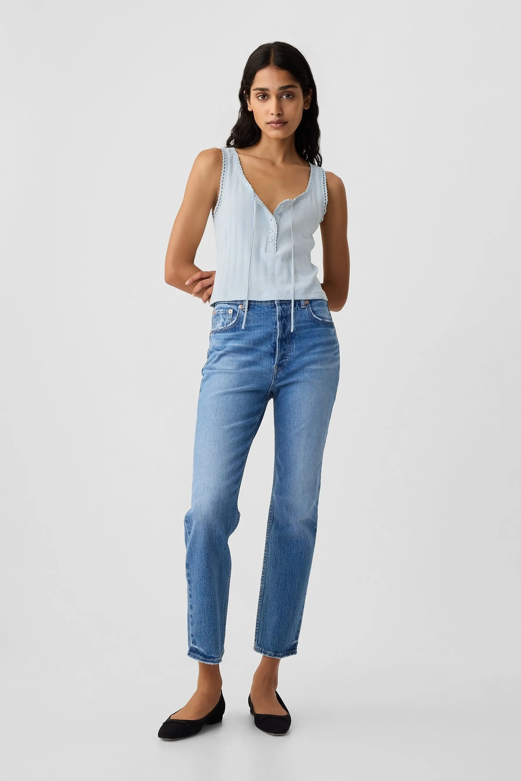 Blue DÔEN Pointelle Sleeveless Vest