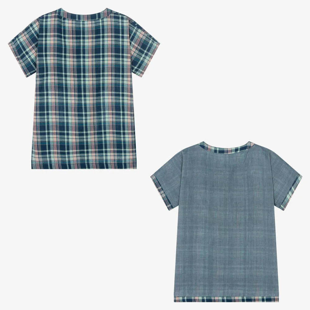 Blue Organic Cotton Check Tunic Shirt