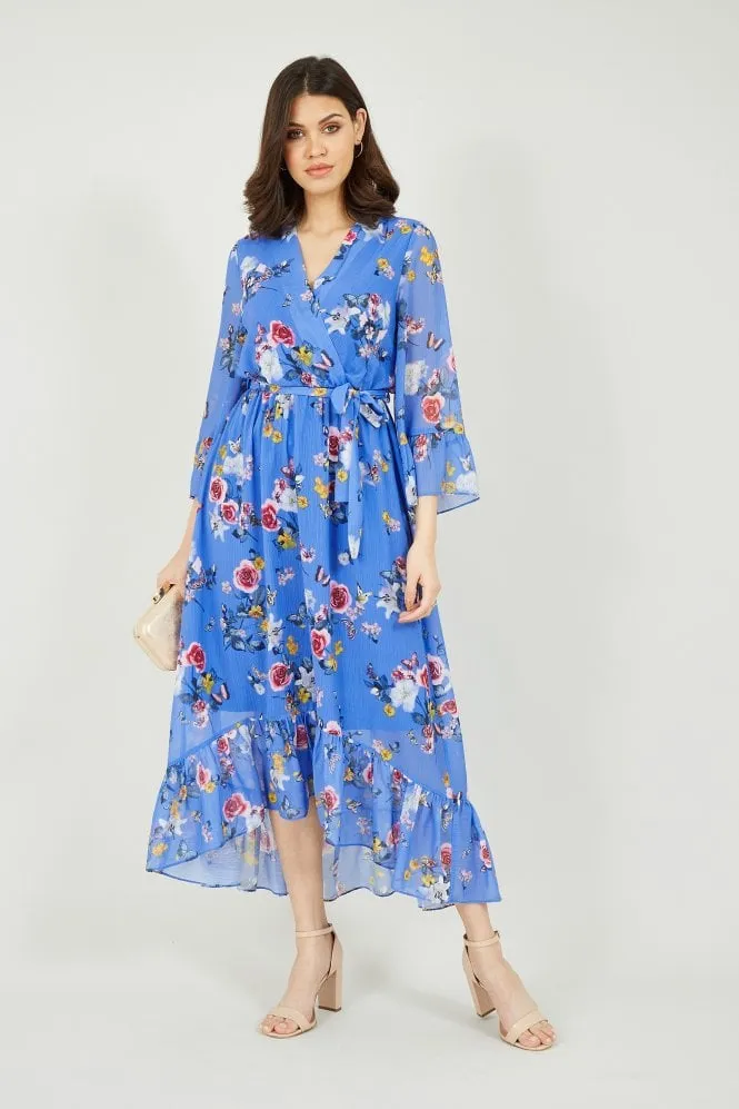 Blue Oriental Butterfly Wrap High Dress