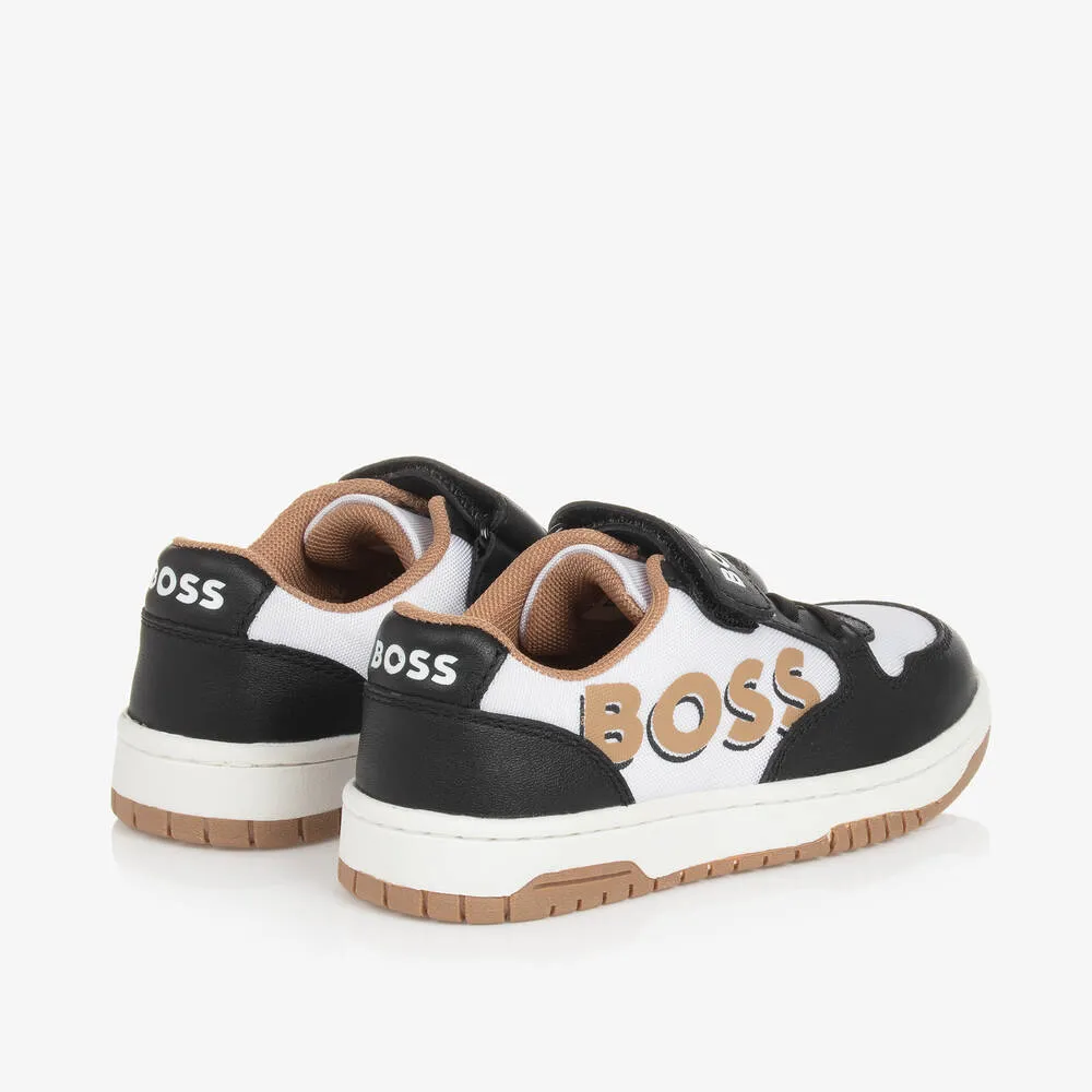Boys White & Black Velcro Trainers