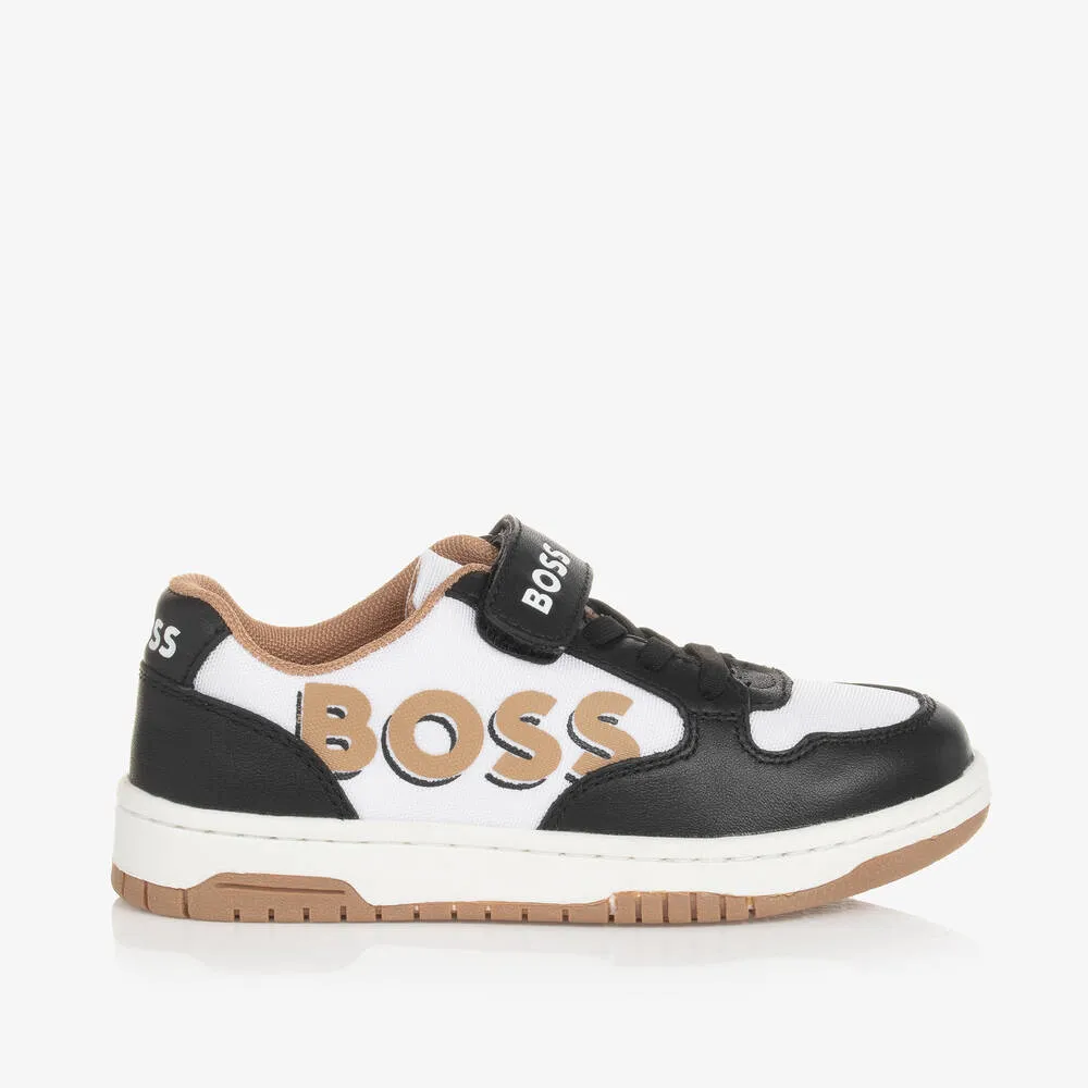 Boys White & Black Velcro Trainers