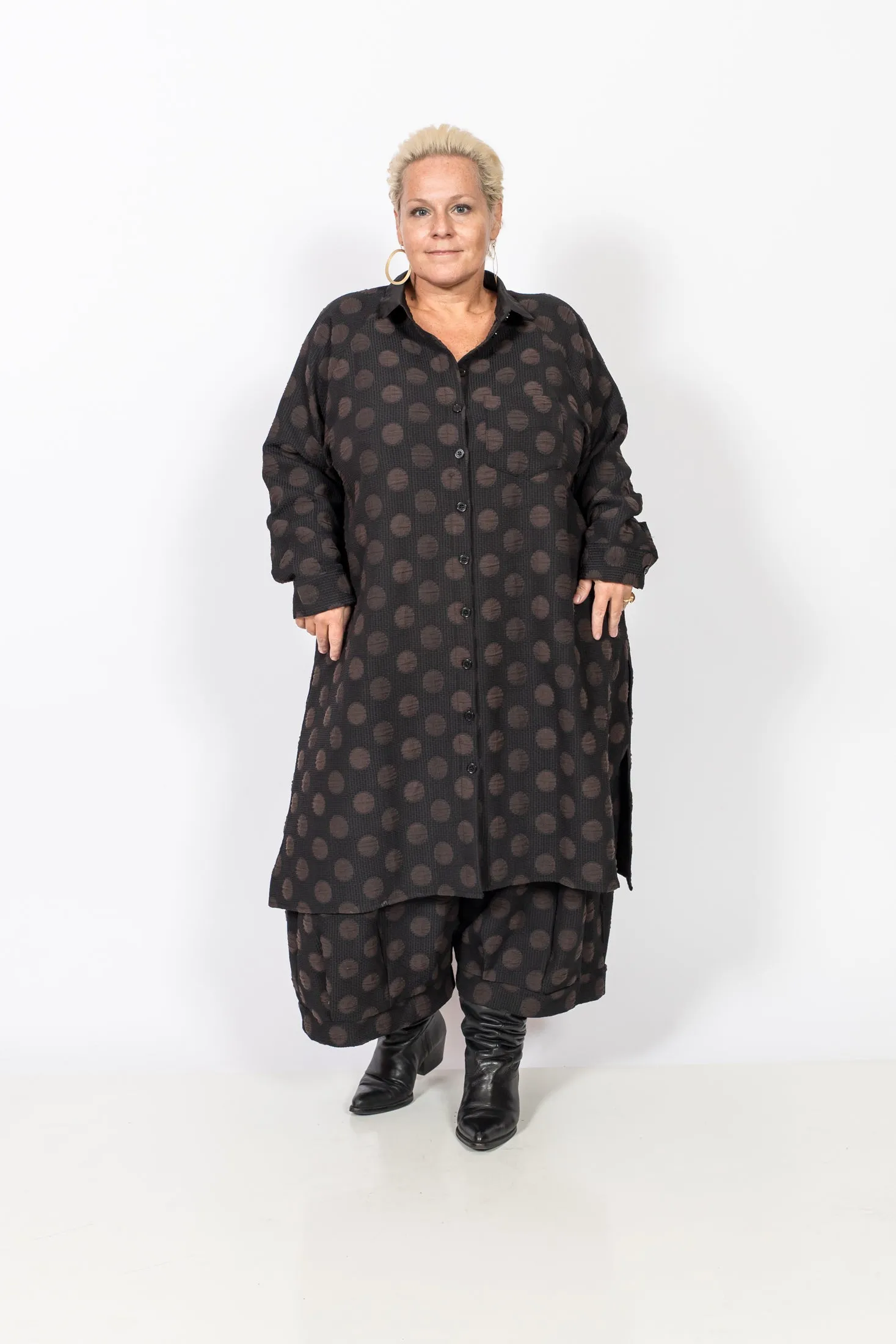 Brown Polka Dot Shirt Dress/Tunic
