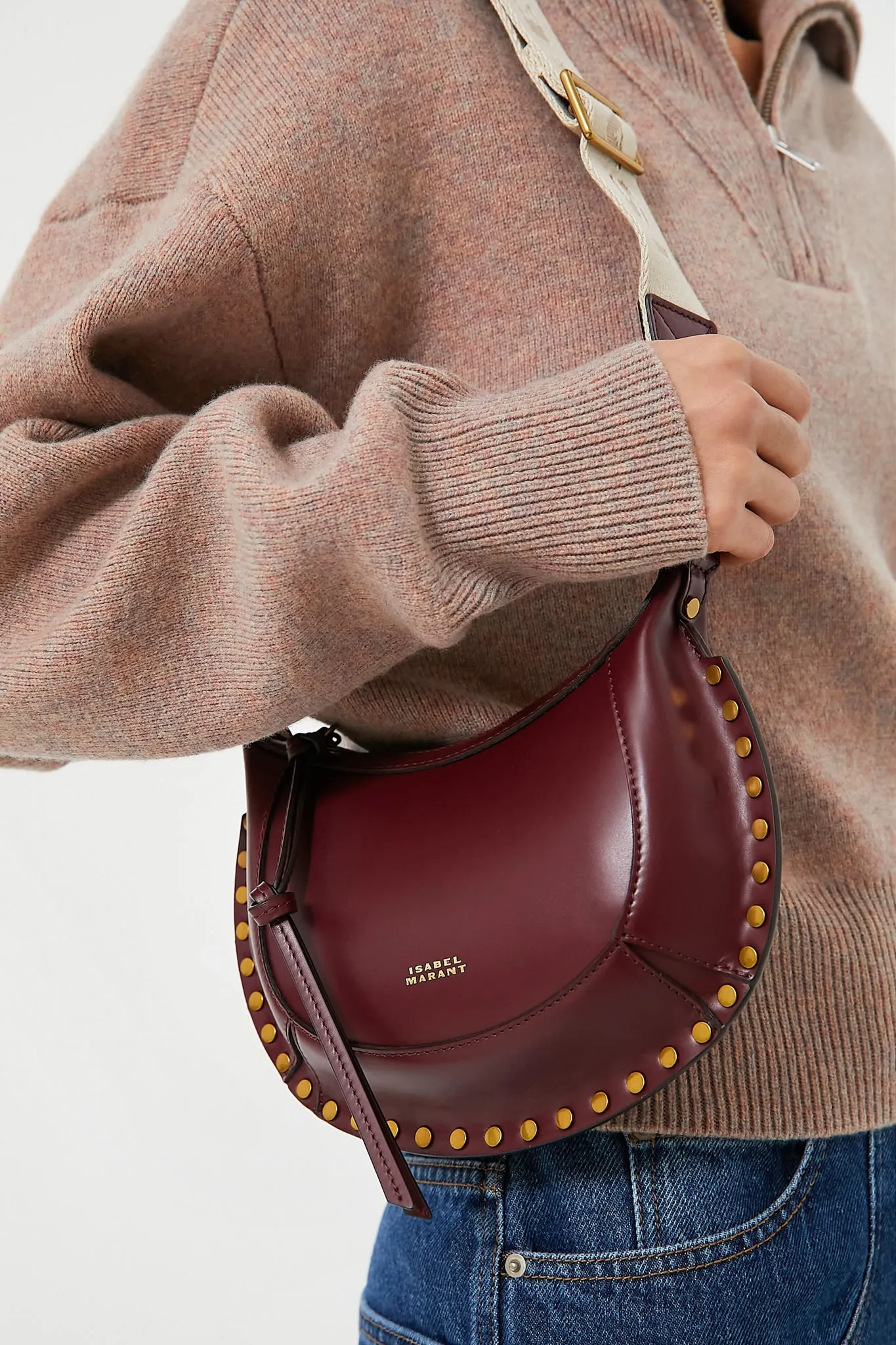 Burgundy Leather Mini Moon Crossbody