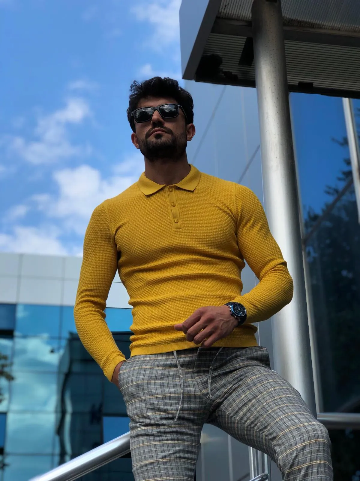 Carlos Slim-Fit Polo Sweater Mustard