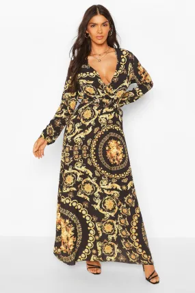 Chain Print Wrap Front Maxi Dress