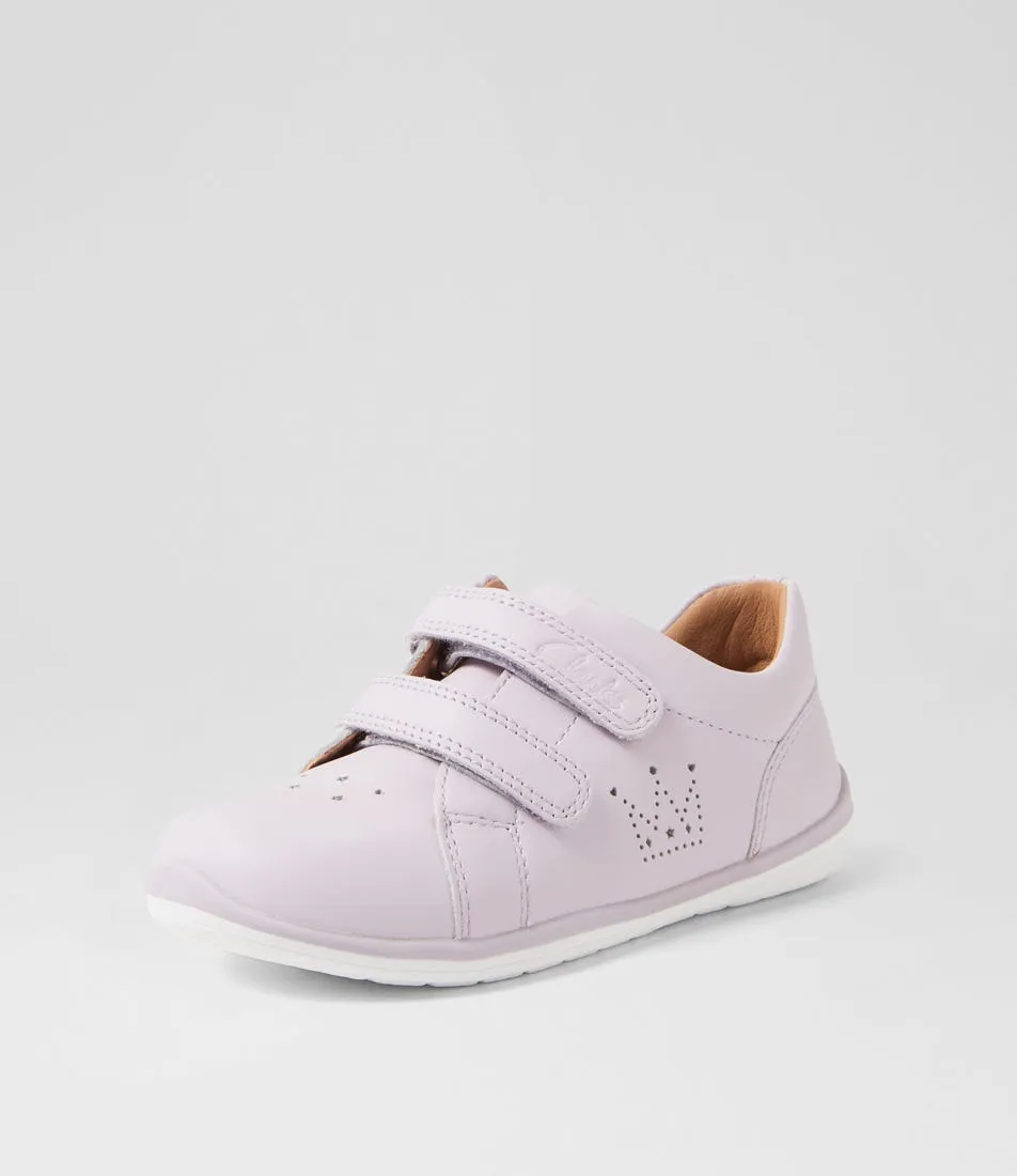 CLARKS Macy Tot Lilac Leather Sneakers
