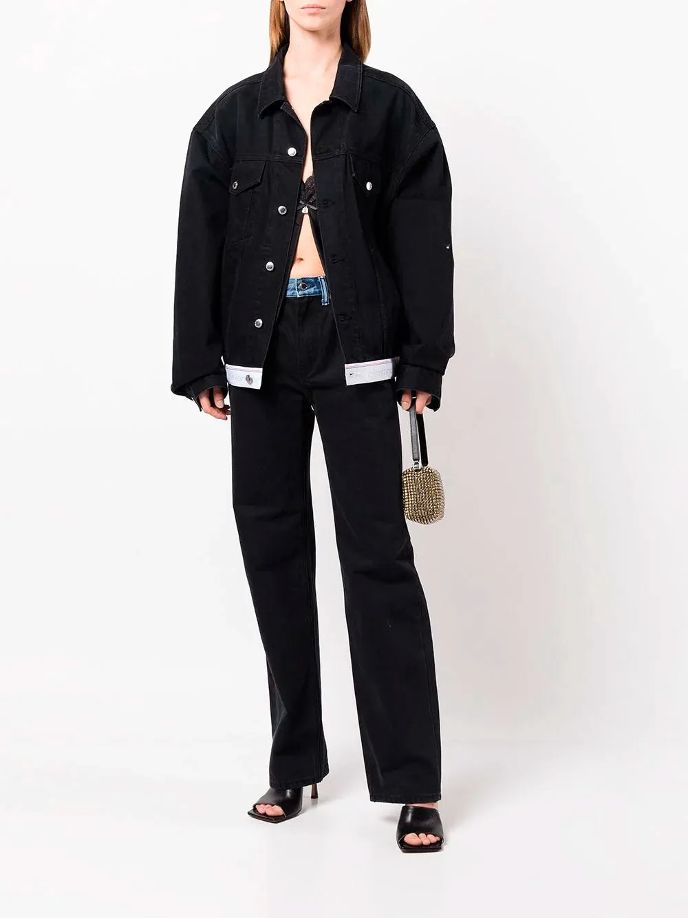 Contrast-waistband straight-leg jeans