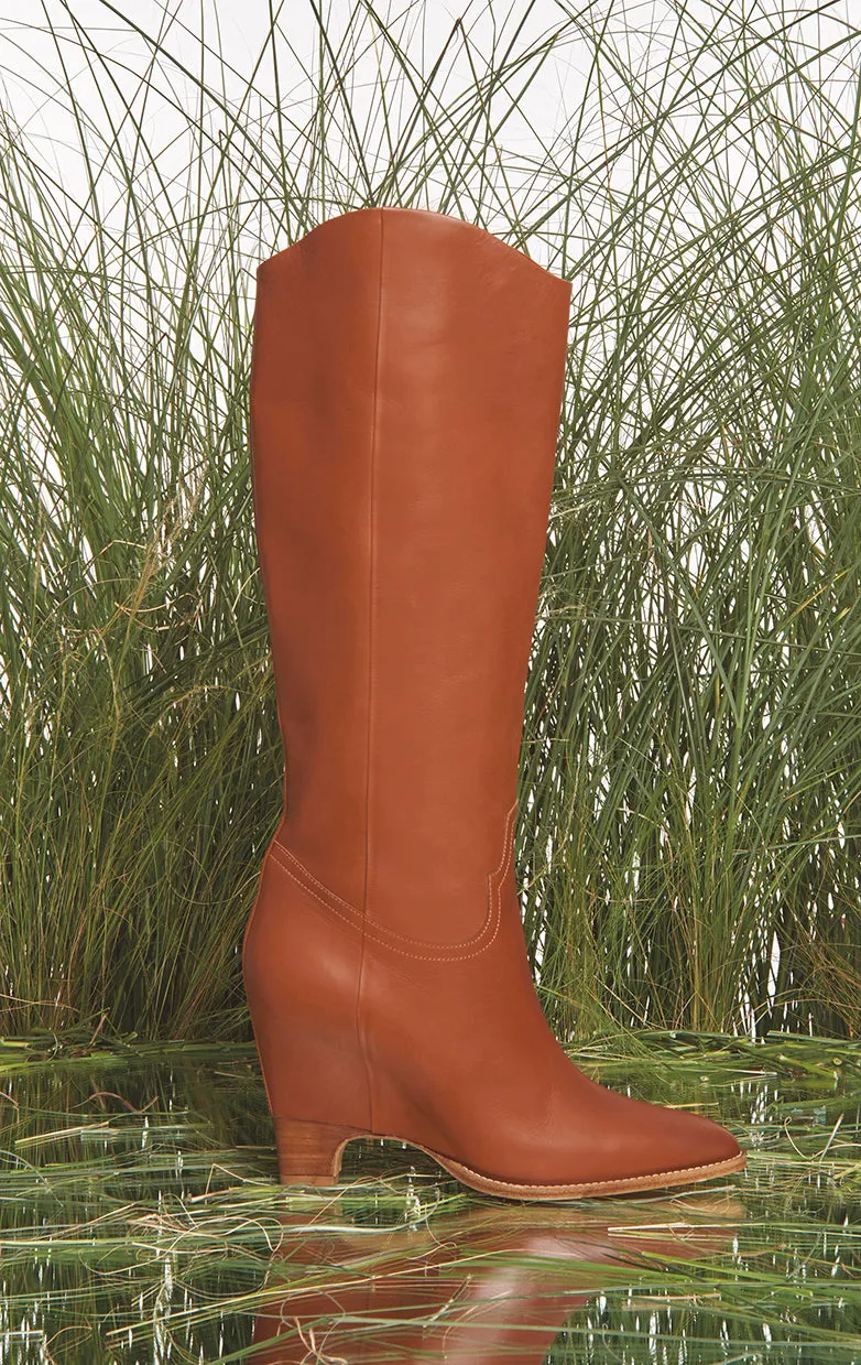 Cora High Knee Boot in Cognac Leather