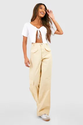 Cotton Twill Wide Leg Cargo Pants