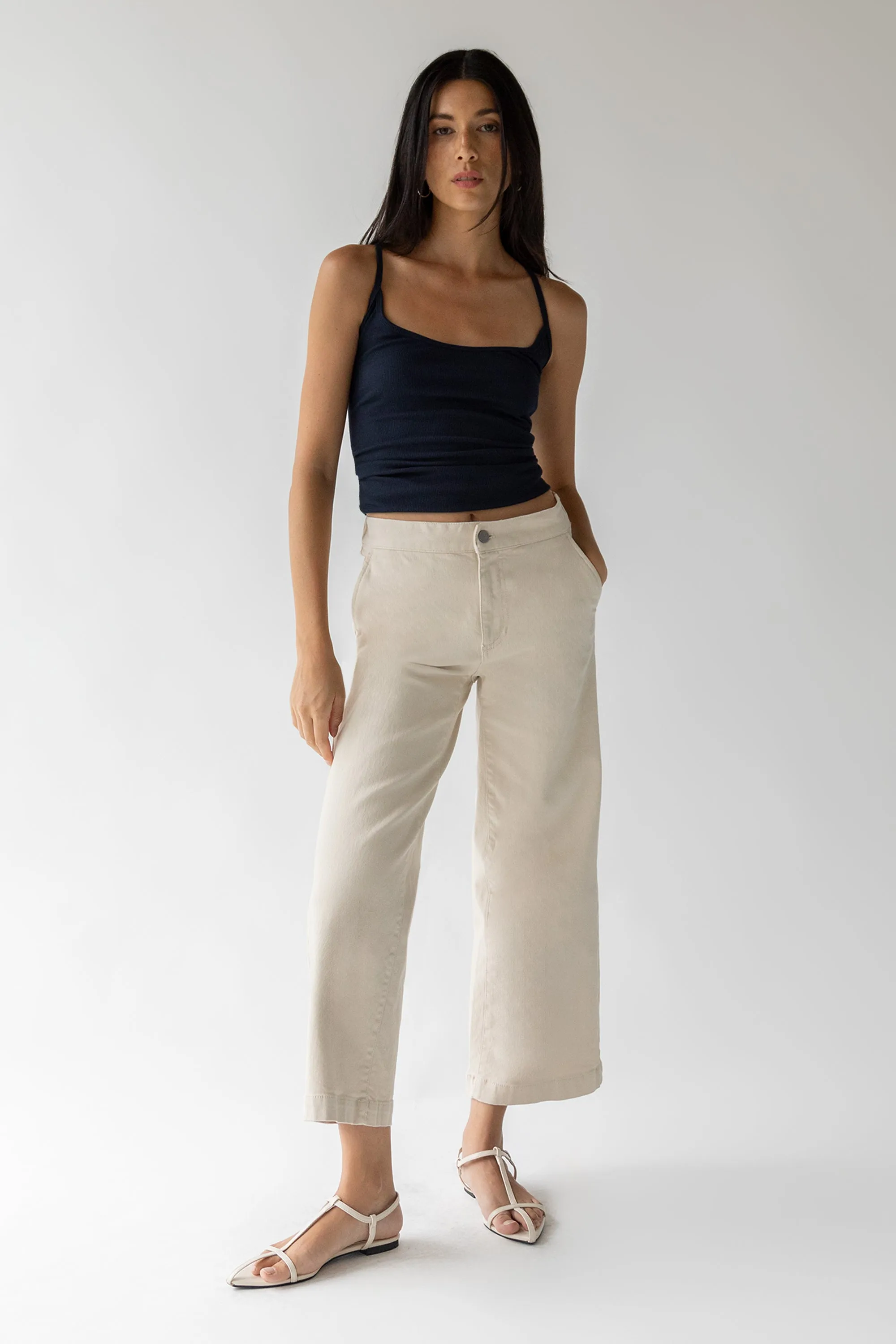 CROPPED LENGTH 26 TWILL WIDE LEG PANT