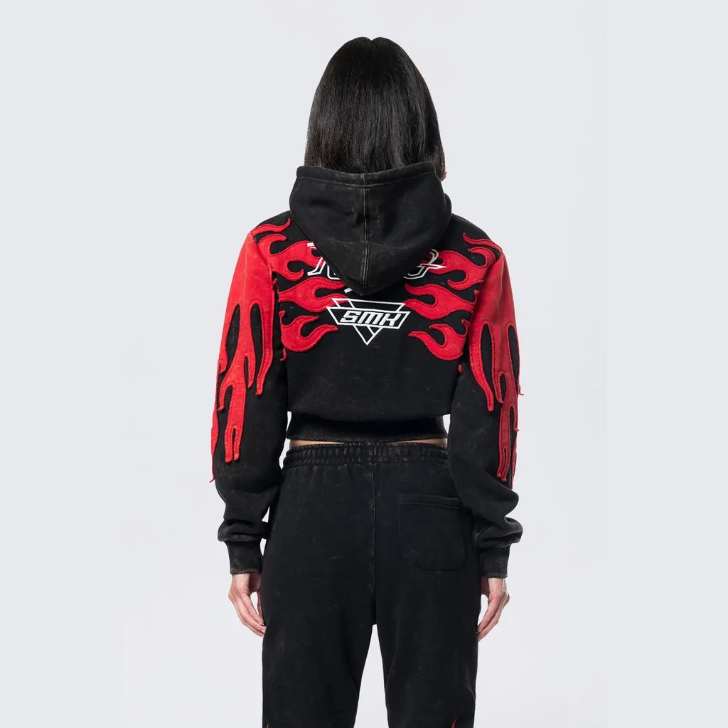 Cropped Racing Hoodie - Black