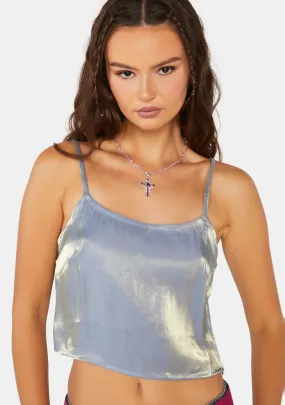 Cropped Satin Sleeveless Cami Top-