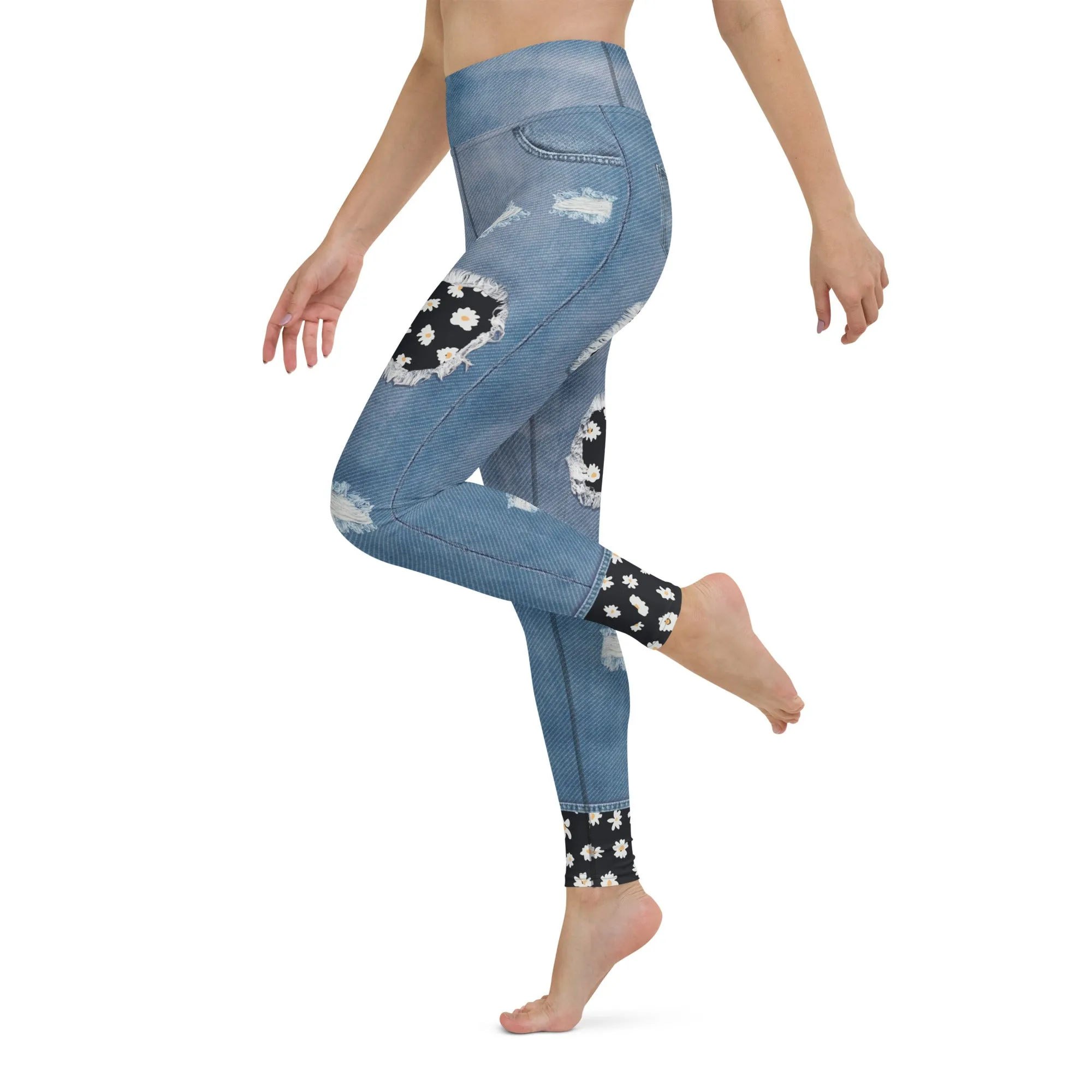 Daisy Denim Print Yoga Leggings