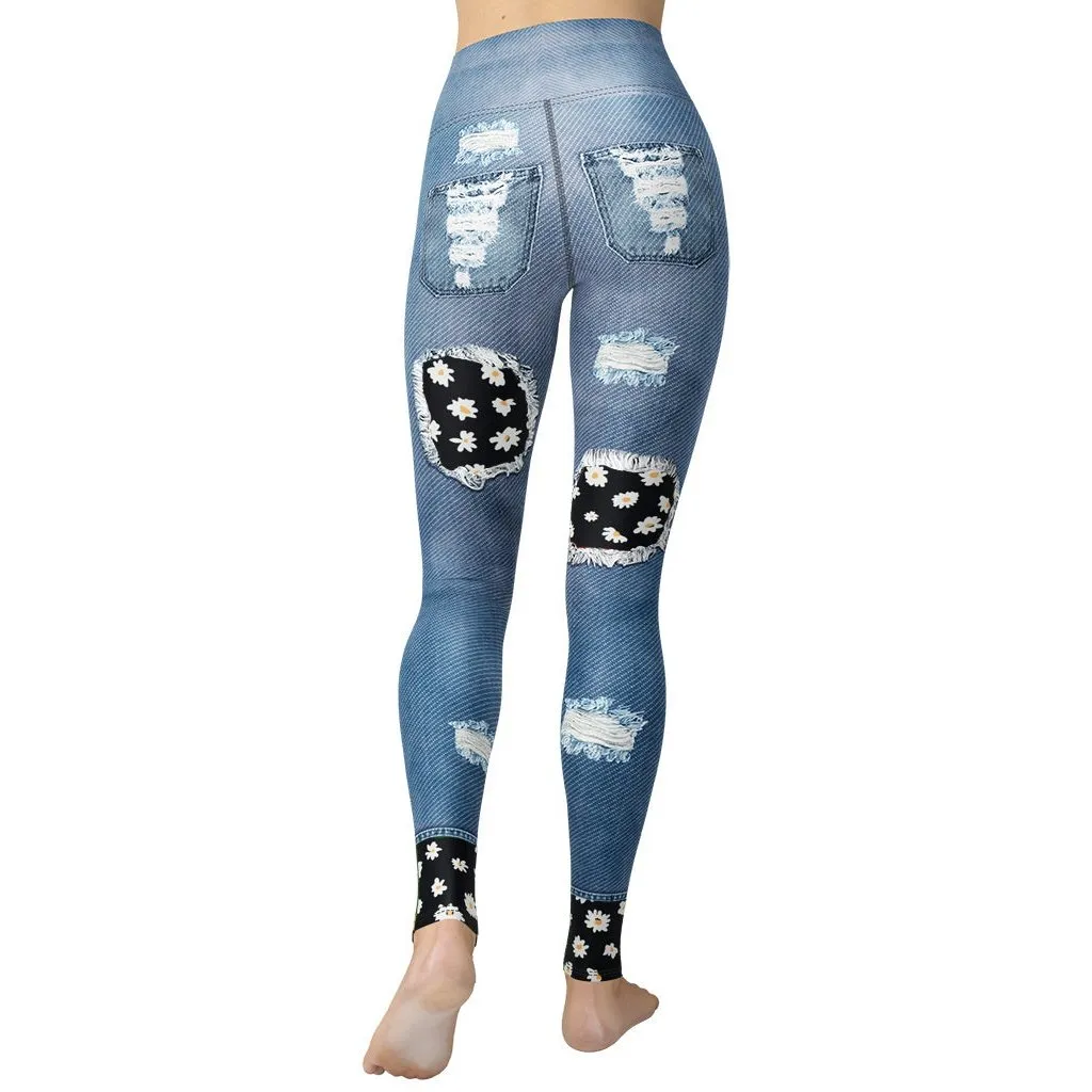 Daisy Denim Print Yoga Leggings