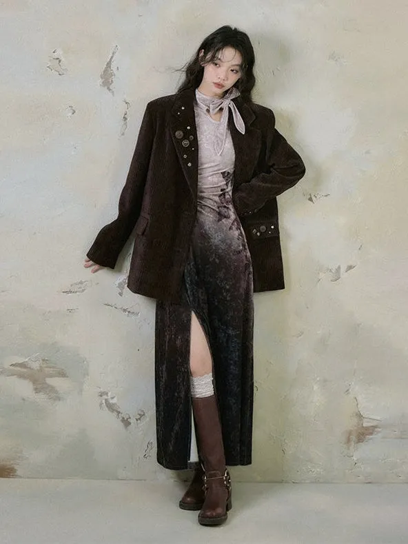 Double Breasted Loose Corduroy Jacket