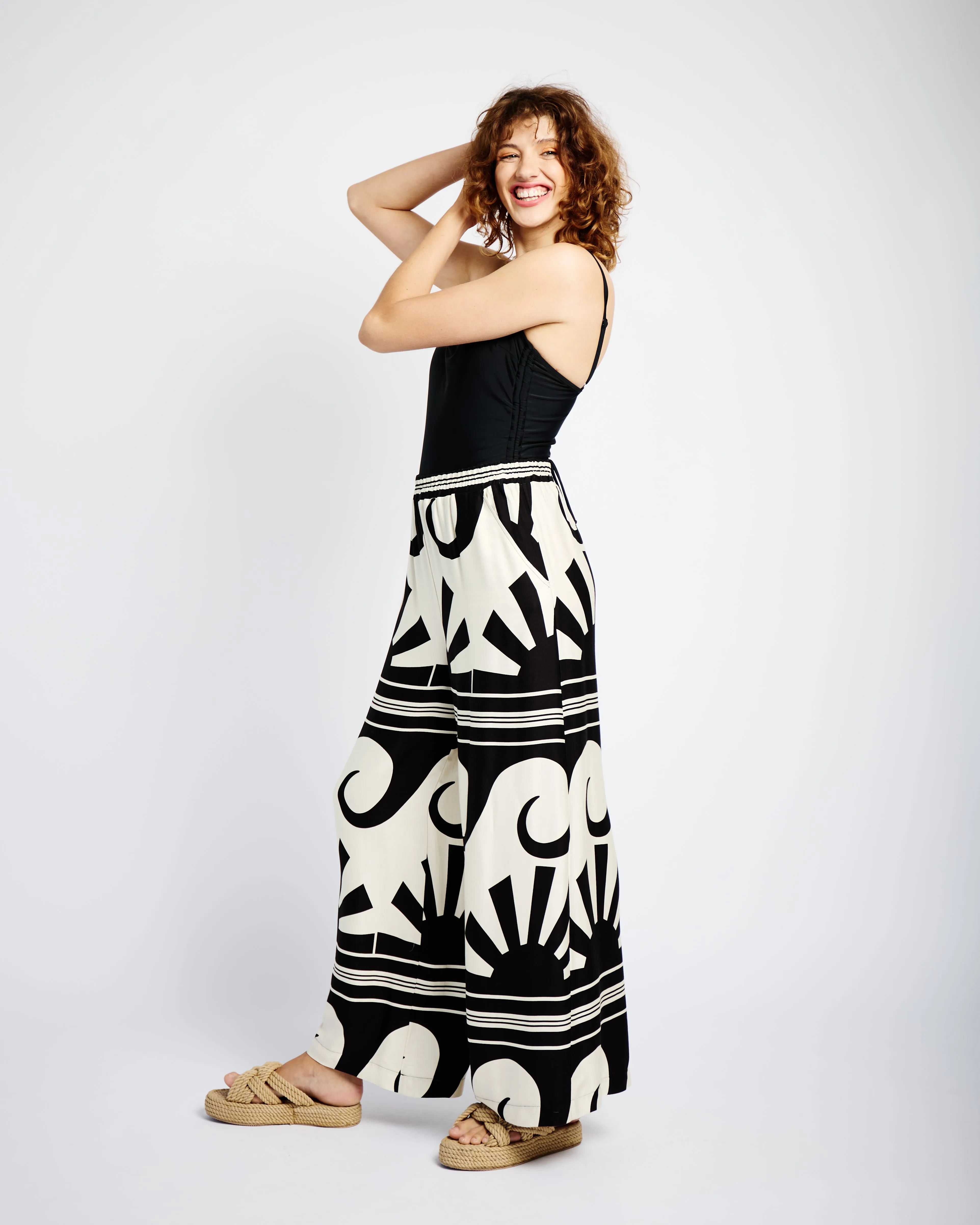 Elasticated Wide Leg Pants in Sunrise