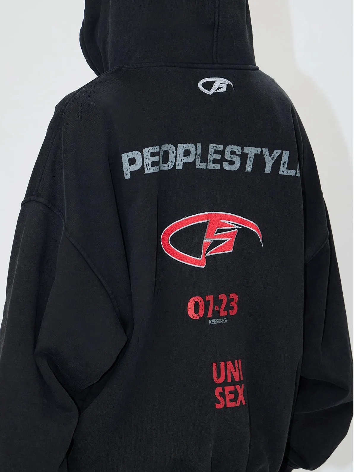 Embroidery Heavy Washed ZIP-Up Hoodie