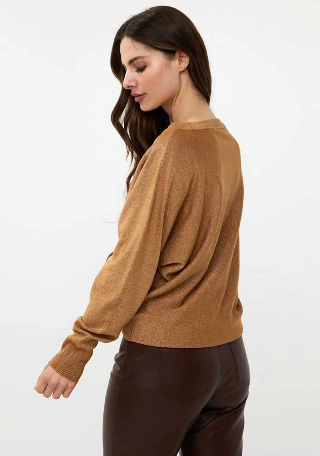 EsQualo Glitter Batwing Sweater, Brown