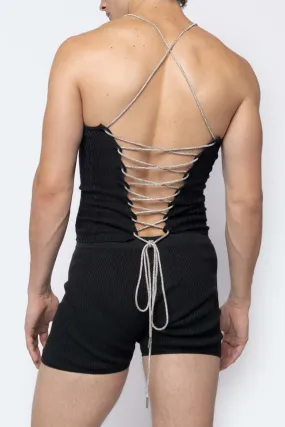 FANG Rhinestone Lace Up Back Tank