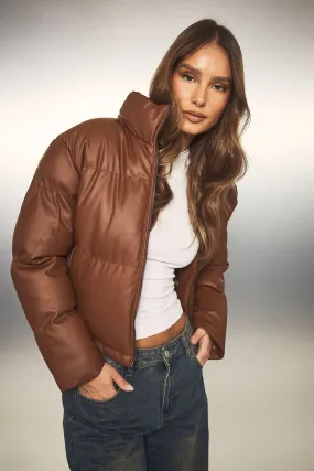 Faux Leather Puffer Jacket