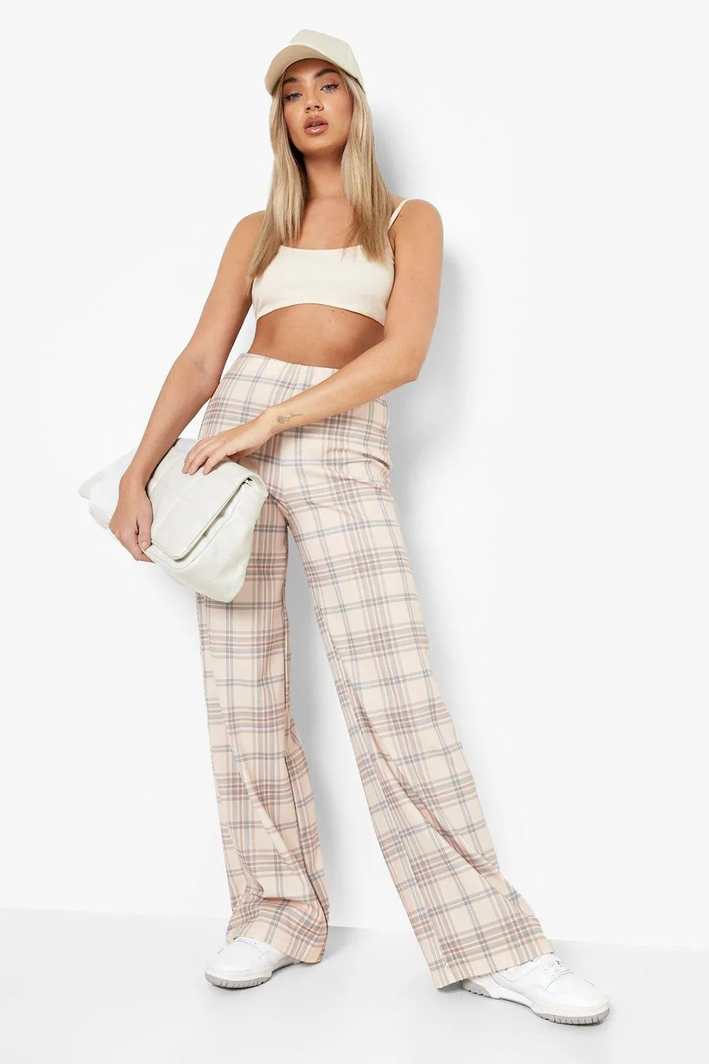 Flannel Print Straight Leg Crepe Pants