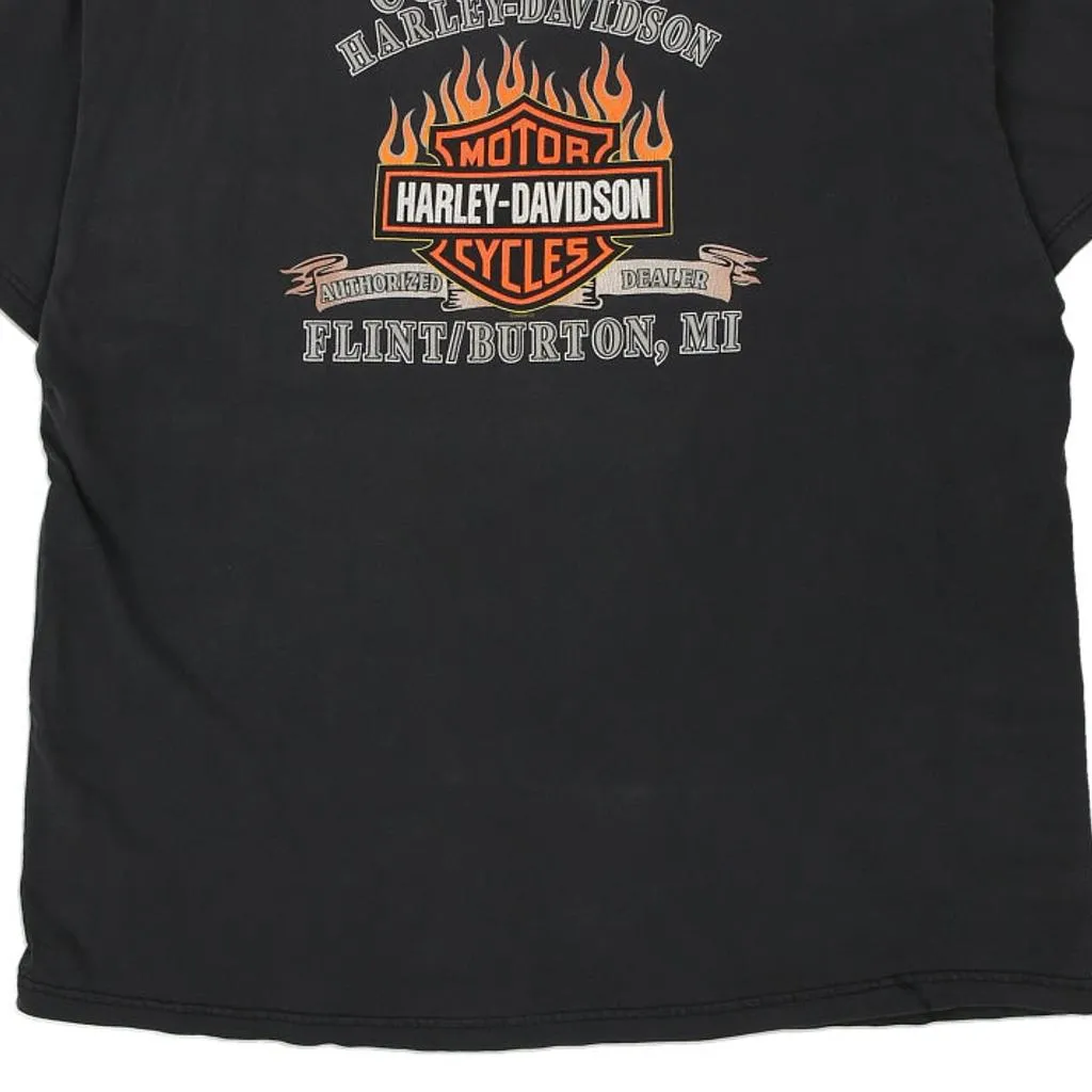 Flint Burton, MI Harley Davidson Graphic T-Shirt - 2XL Black Cotton